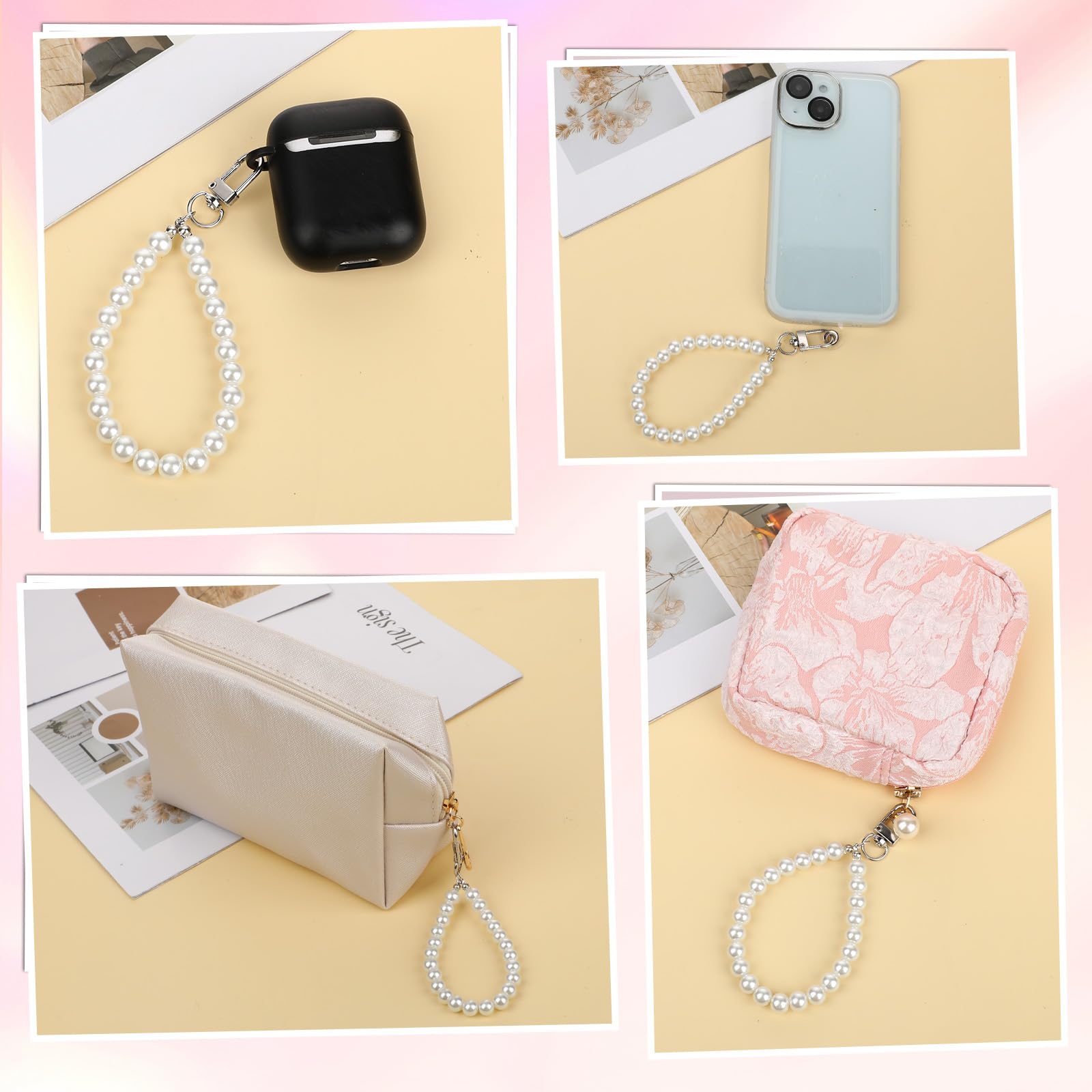 Pearl Phone Charm Strap - 2pcs Back Patch Included | Universal Phone Pendant Wrist Strap with Beads | Cute Camera Wrist Strap for Most Phone Cases | Perfect for Selfies, Vlogging & Everyday Use