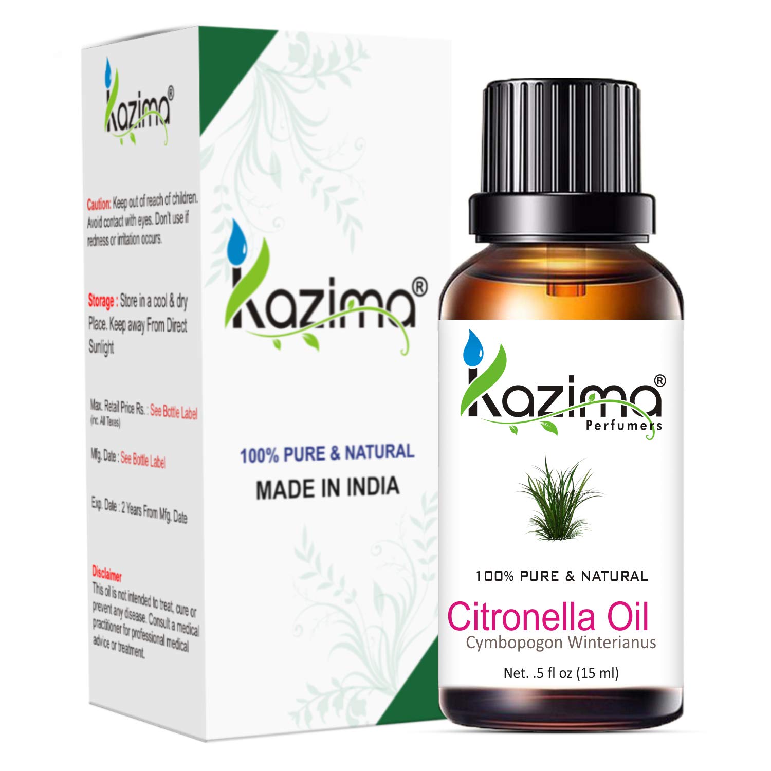 KAZIMA Citronella Oil & Lemongrass Essential Oil Set - 15ml Each | Natural Mosquito Repellent, Hair Growth, Acne Treatment & Aromatherapy | Perfect for Outdoor Camping, Spa Relaxation & Skincare Routine
