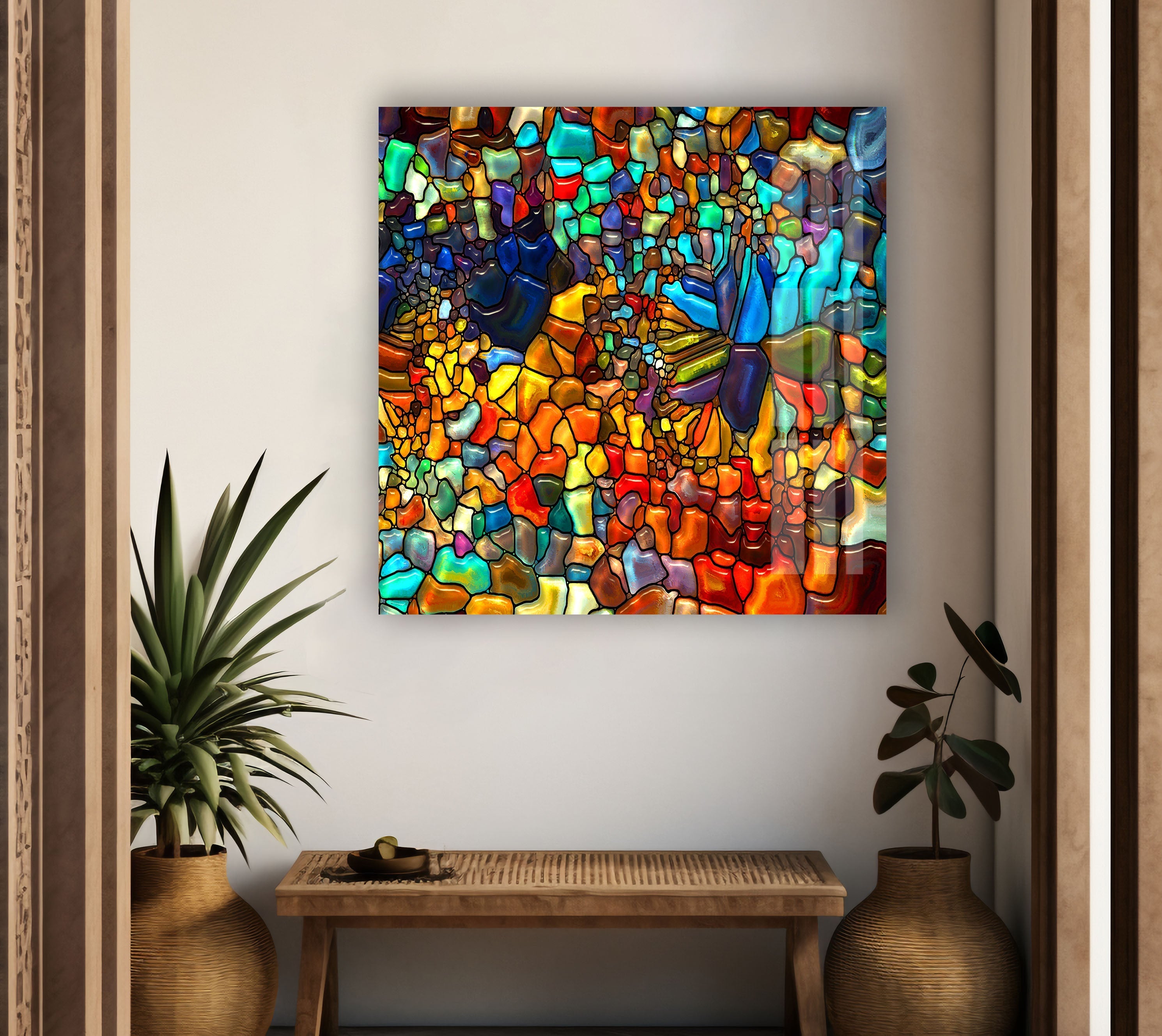 Vibrant Mosaic Stained Glass Wall Art - Handcrafted Decorative Panel for Living Room, Bedroom & Office Decor - Perfect Gift for Home Interior Design
