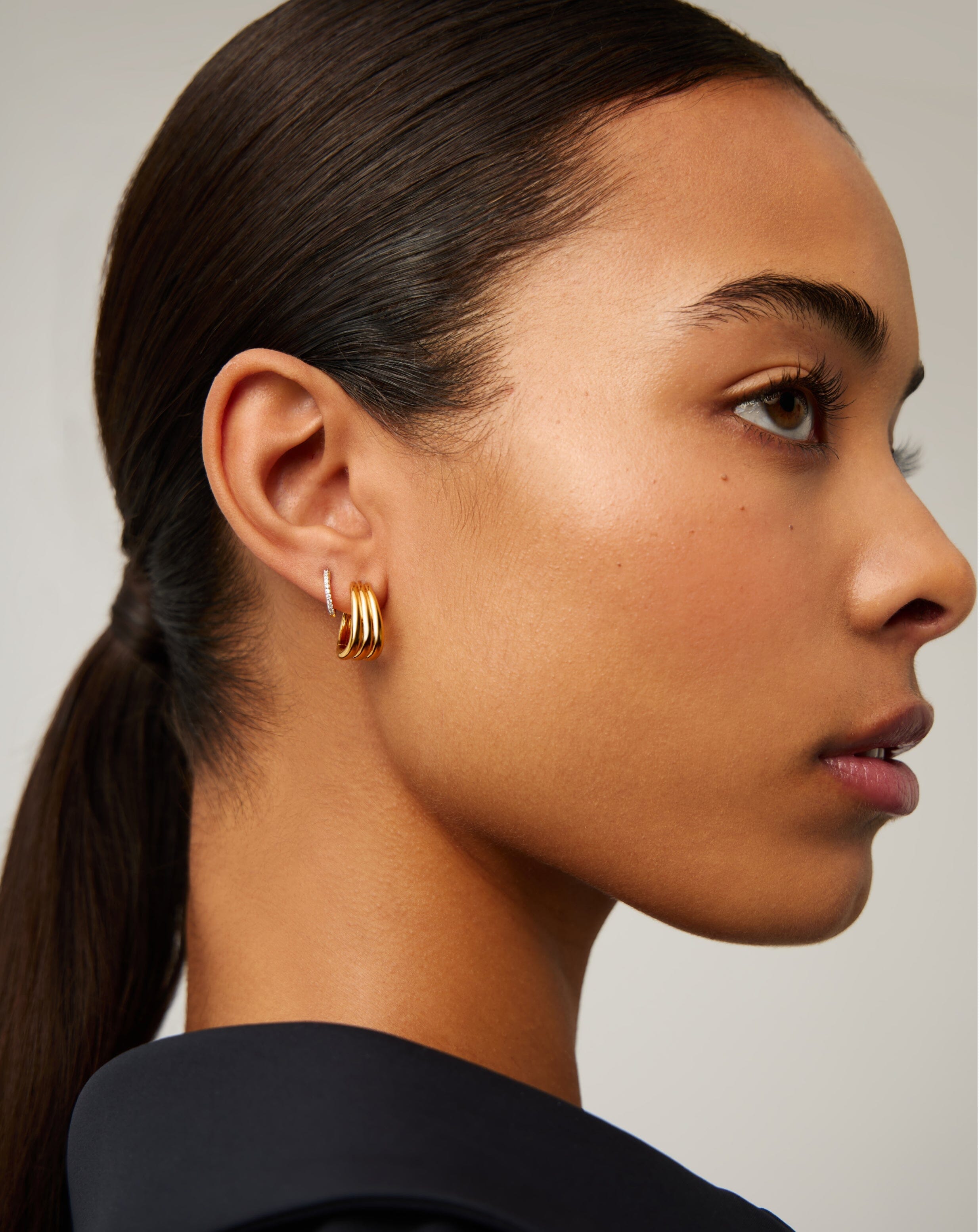 Savi Triple Ridge Hoop Earrings - 18k Gold Vermeil Dangle Earrings for Women | Elegant Everyday Jewelry, Perfect for Work, Date Night & Special Occasions