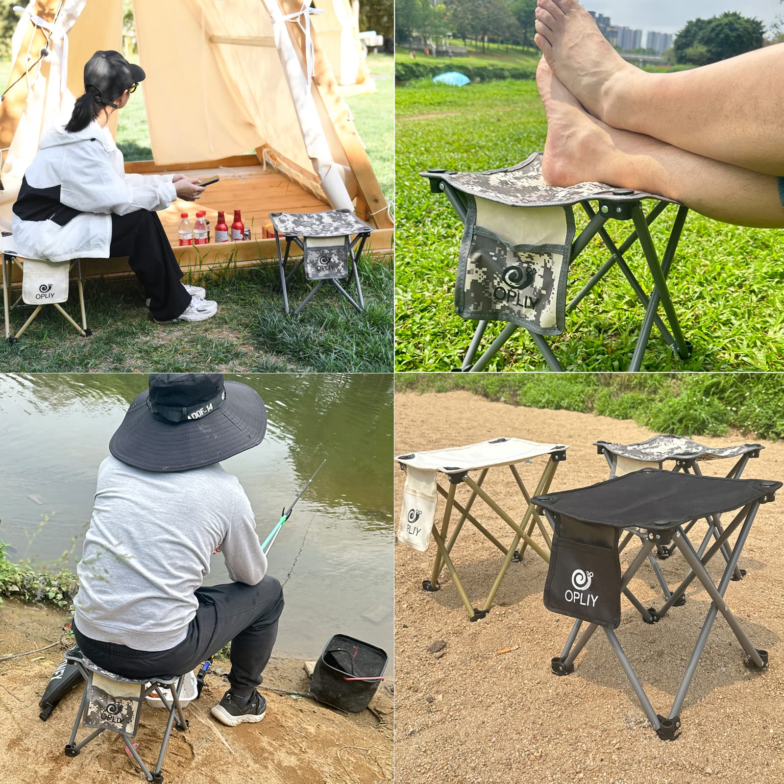 Opliy Folding Camping Stool - 13.5 Inch Portable Lightweight Chair for Outdoor Adventures, Camping, Fishing, Hiking, Gardening & Beach - Compact Travel Seat with Carry Bag - Perfect for Picnics, Backpacking & Tailgating