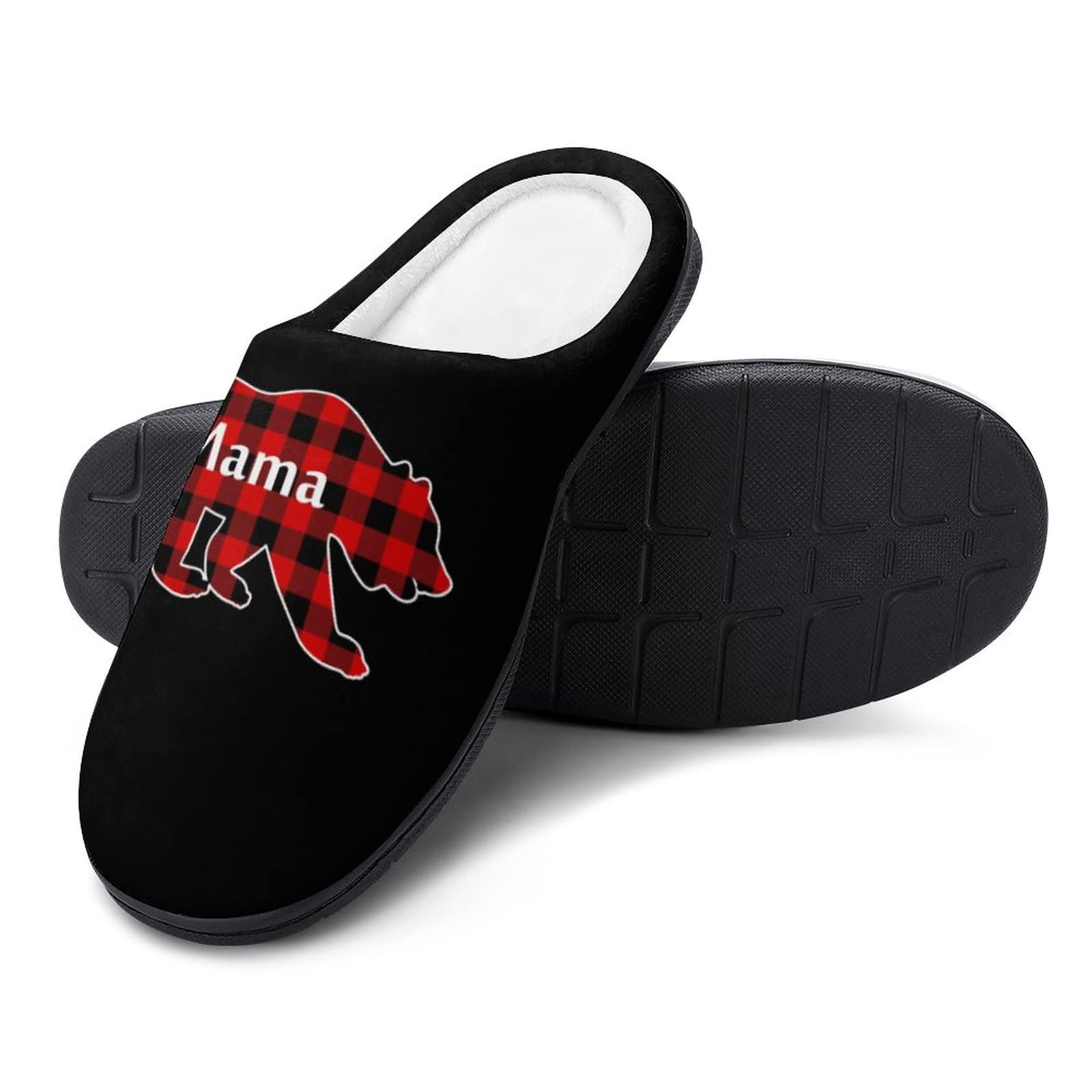 Plaid Mama Bear Men's Warm Non-Slip House Slippers for Home, Travel, Spa & Hotel - Cozy Indoor/Outdoor Winter Comfort Shoes for Relaxation & Lounging