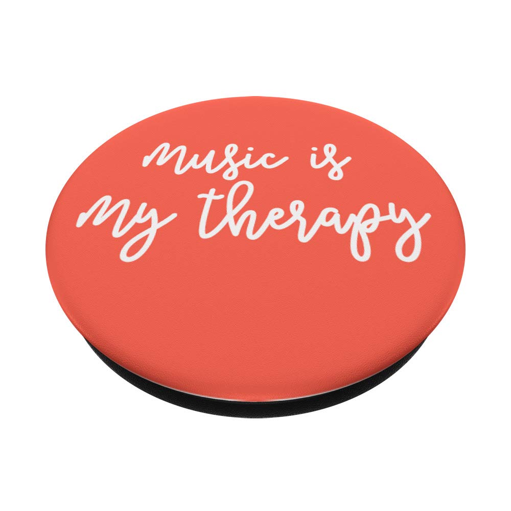 Music Is My Therapy - Inspirational Music Quote Coral PADQ009g PopSockets PopGrip | Swappable Phone & Tablet Grip with Stand | Perfect for Music Lovers, Daily Commute & Work