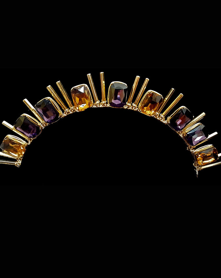 Elegant Gold Spike Crown Fascinator Headband with Purple & Topaz - Race Day Hair Accessory by Kezani | Perfect for Weddings, Derby Parties & Special Occasions