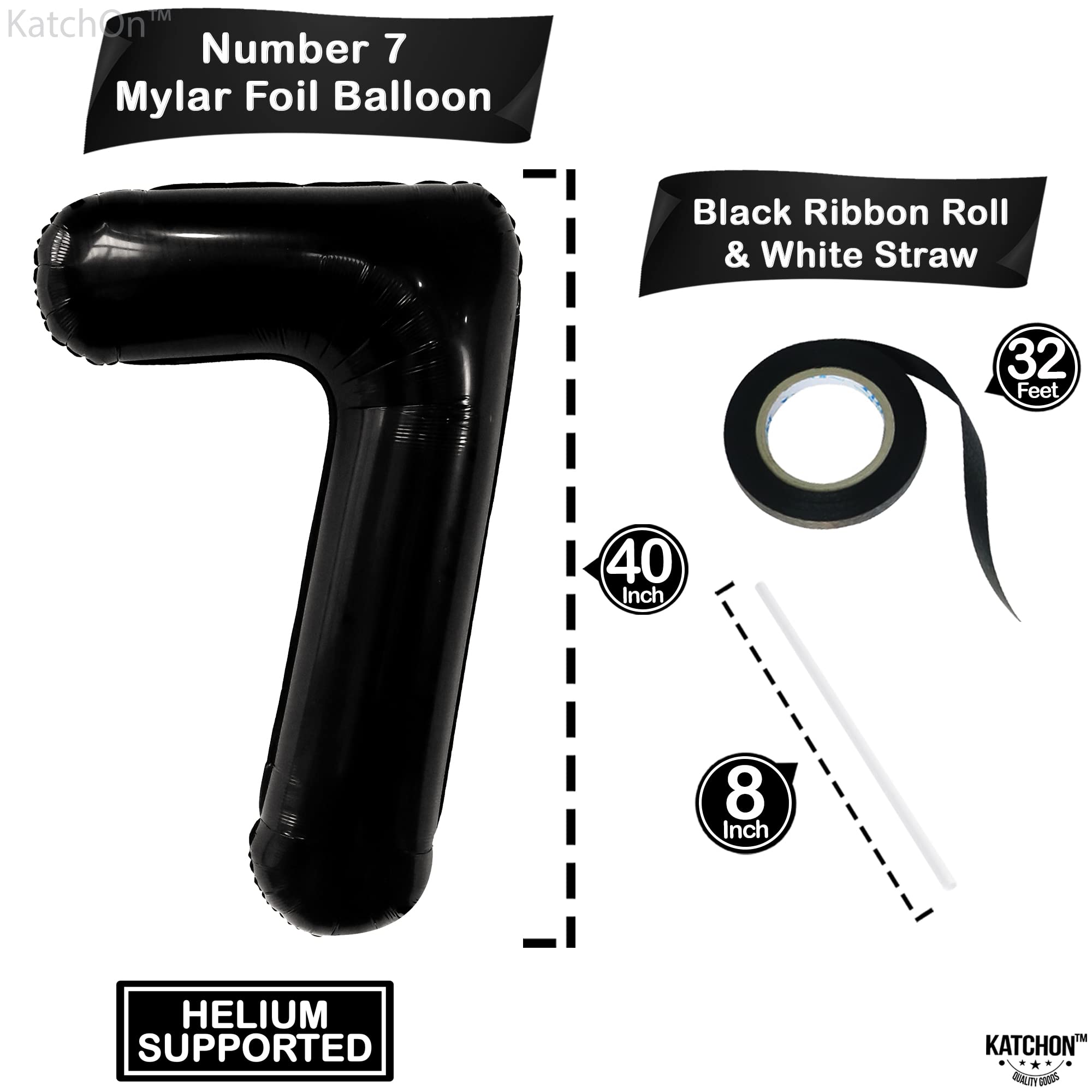 KatchOn 40 Inch Giant Number 7 Balloon - Black Birthday Party Decor for 7 Year Old Boys & Girls - Perfect for Birthday Celebrations, Photo Backdrops & Party Decorations