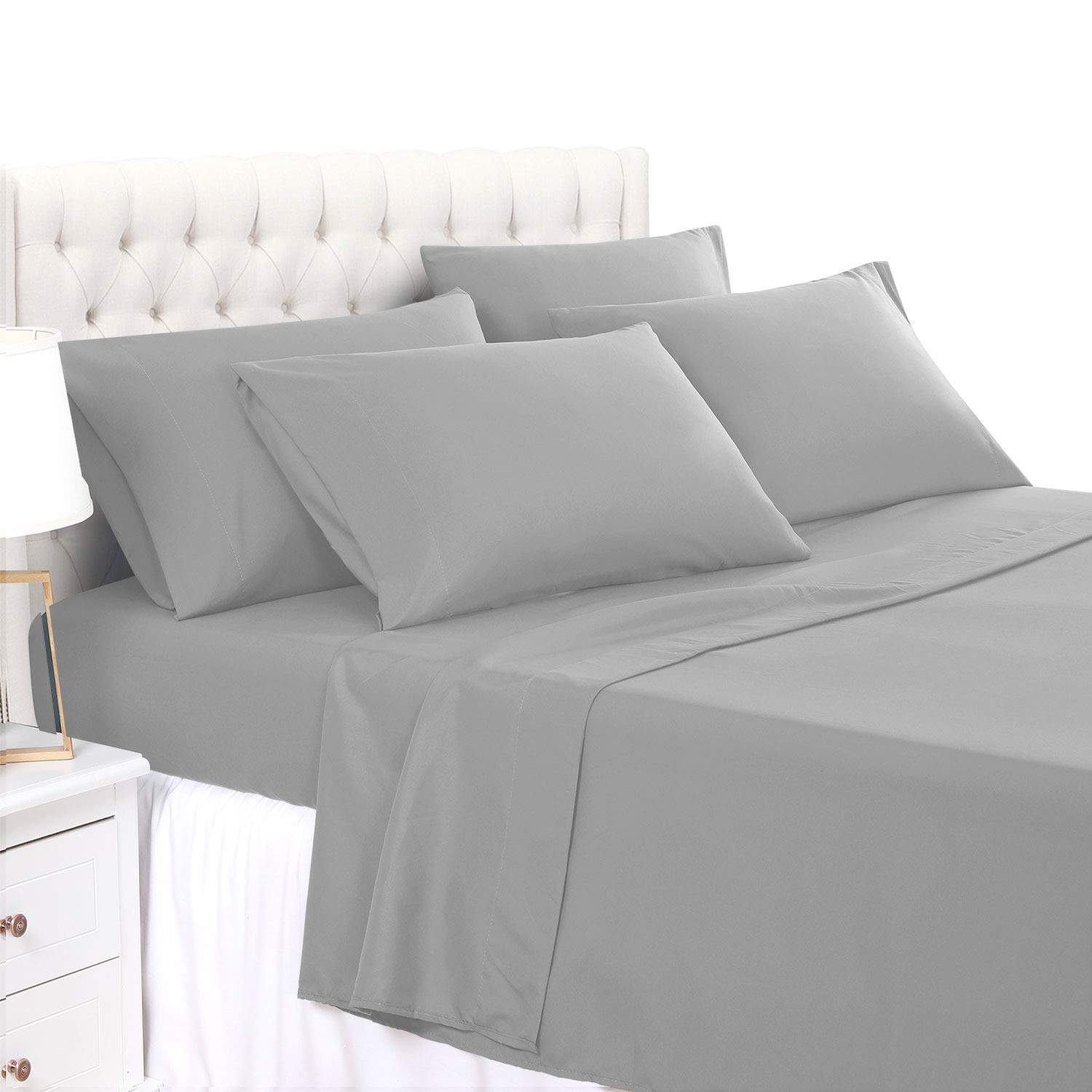 800 Thread Count 100% Long Staple Combed Cotton Queen Size 4-Piece Bed Sheet Set - Dark Grey Sateen Weave, Ultra Soft & Silky, Fits Mattress Up to 21
