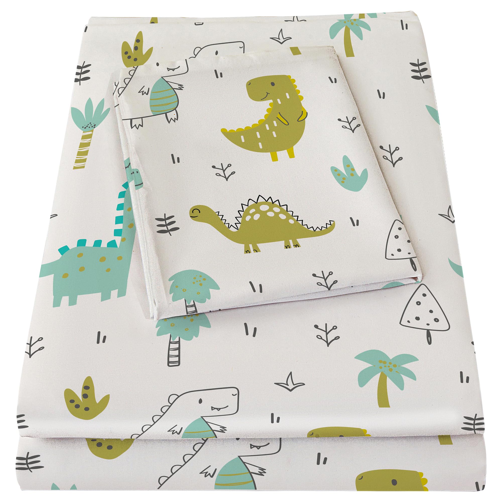 Dinosaur Twin Sheet Set for Kids - Soft Microfiber Bedding with Elastic Corner Straps (Green) - Perfect for Boys & Girls Bedrooms, Sleepovers, and Themed Decor