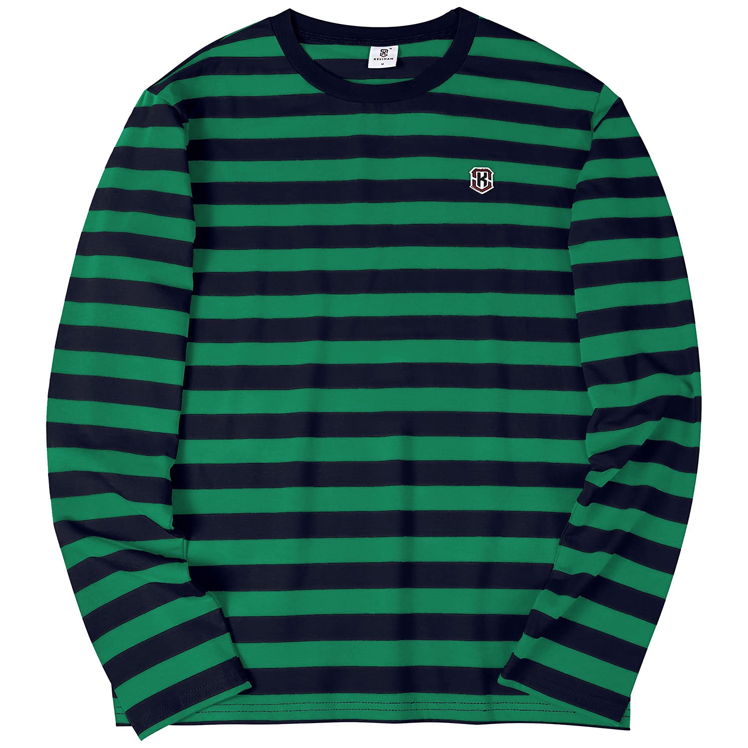KESIHAN Men's Casual Striped Long Sleeve Crewneck T-Shirt - Comfortable Basic Work Tee for Daily Wear & Office Outfits