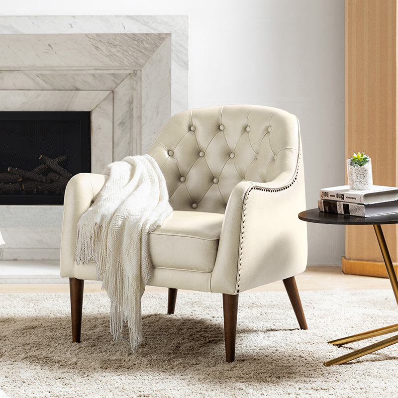 **Casio Genuine Leather Barrel Chair with Wooden Legs – Stylish Accent Chair for Living Room, Office, or Lounge**
