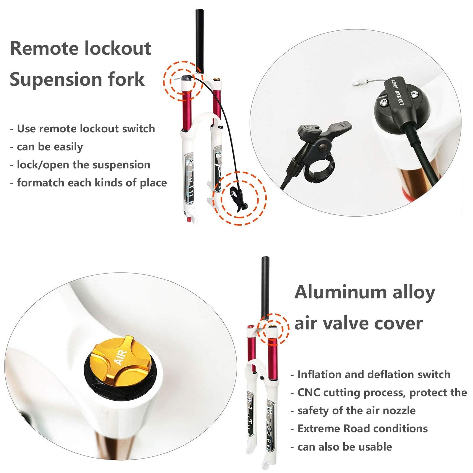 26 27.5 29 Inch Magnesium Alloy Mountain Bike Air Suspension Fork - Straight/Tapered Tube for 1.5-2.45