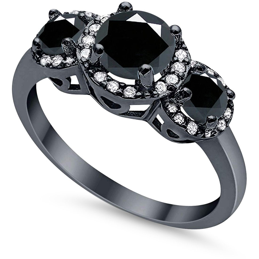 3 Stone Halo Wedding Ring - 925 Sterling Silver Cubic Zirconia Engagement Ring for Women - Perfect for Bridal, Anniversary & Valentine's Day Gifts