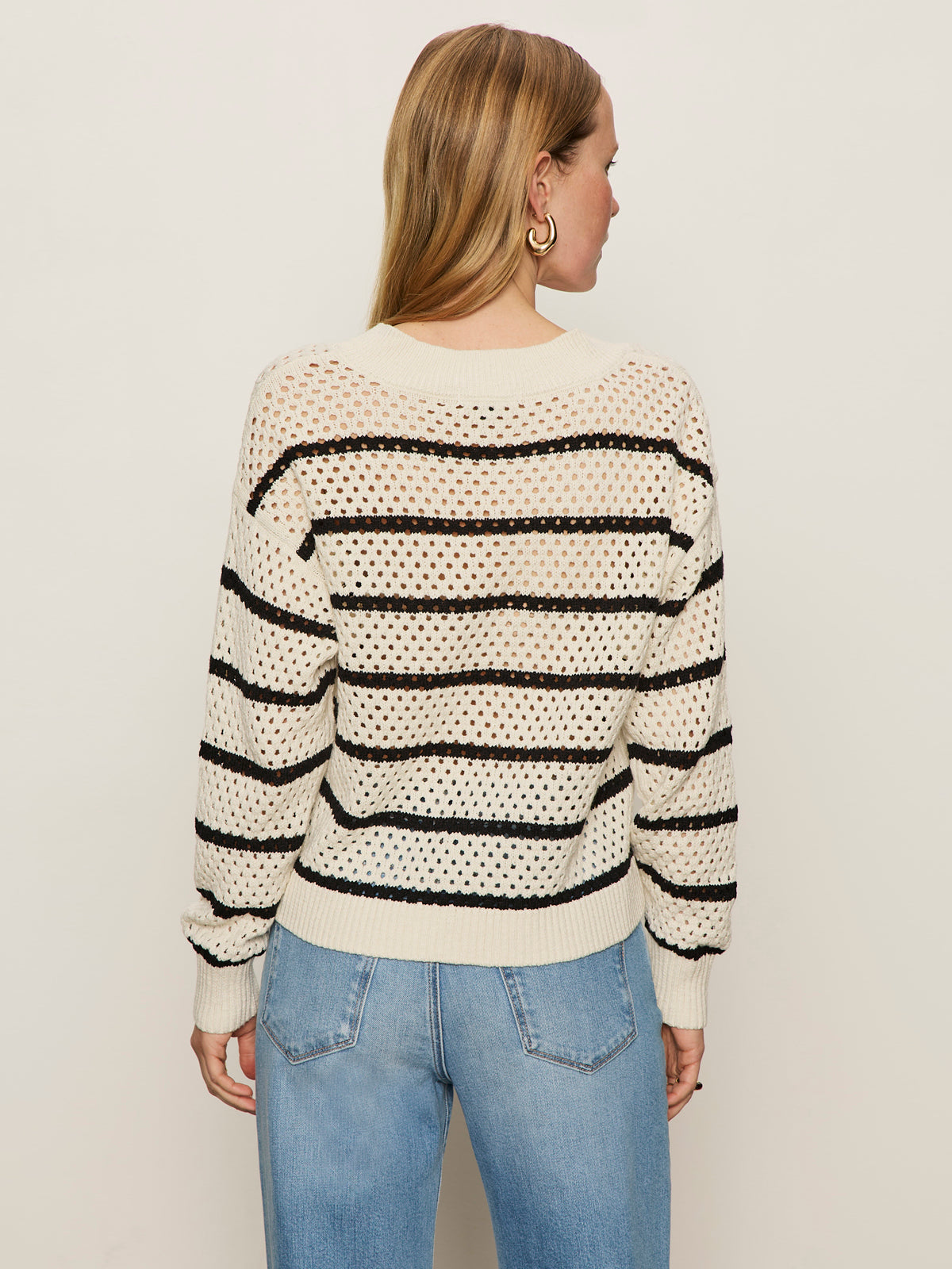 Breathable Openwork Sweater in Chalk Black Stripes - Perfect for Spring Layering and Casual Outfits