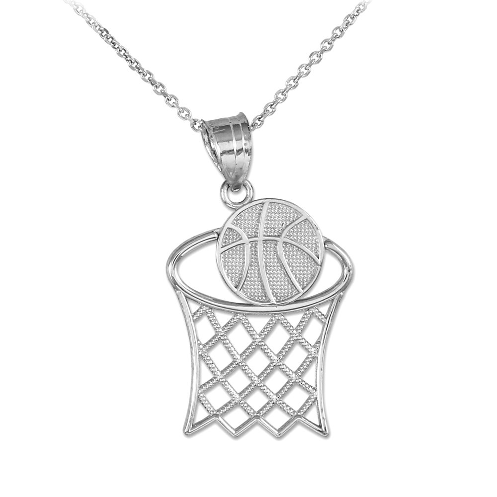 Sterling Silver Basketball Hoop Pendant Necklace - .925 Silver Sports Charm Jewelry with Rolo Chain - Perfect for Basketball Fans, Athletes & Gift Giving