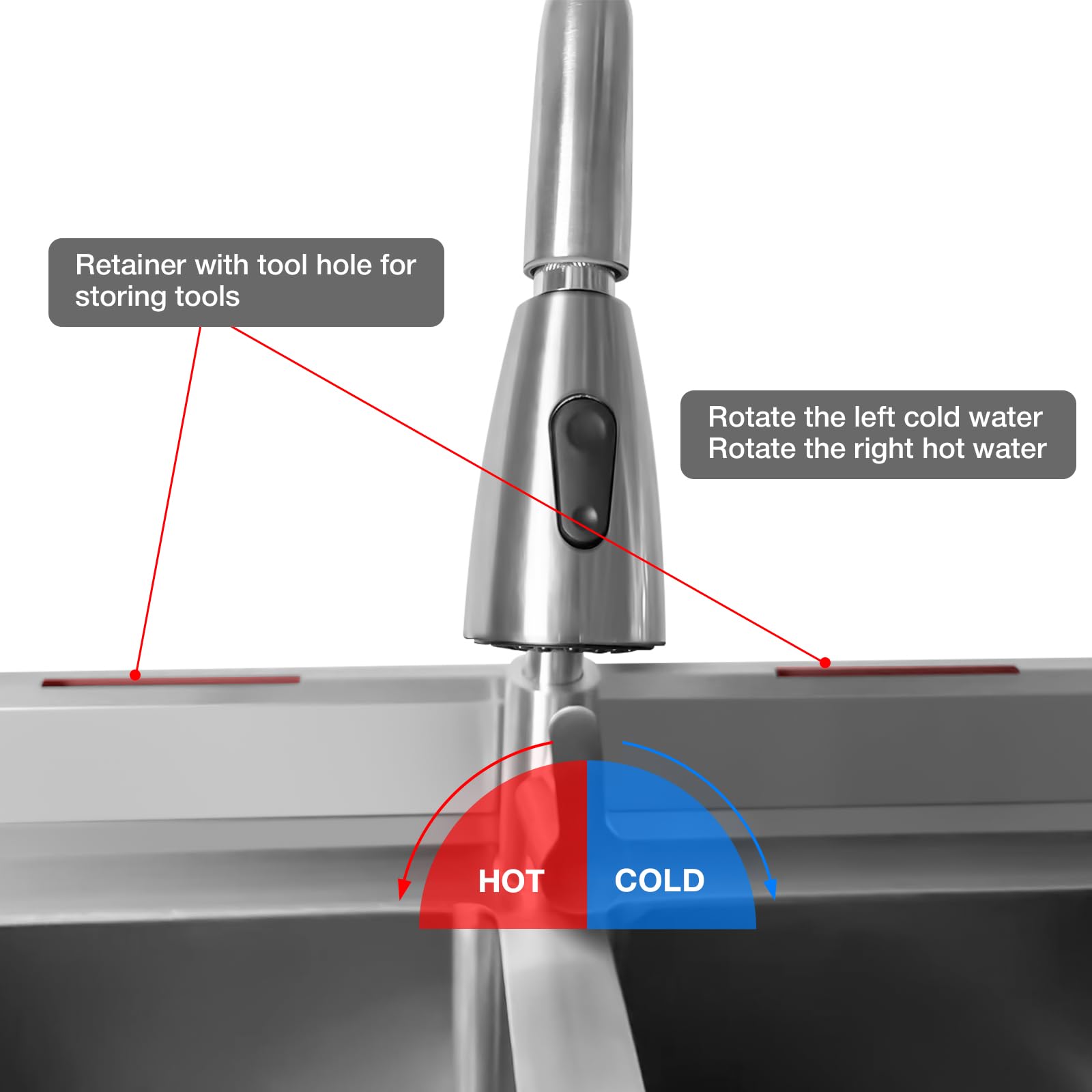 Premium 304 Stainless Steel 2-Compartment Utility Sink with Pull-Out Faucet - Heavy Duty Commercial Kitchen Sink for Restaurants, Outdoor Use & Workbench Installation (47 Inch) - Perfect for Food Prep, Dishwashing & Industrial Cleaning