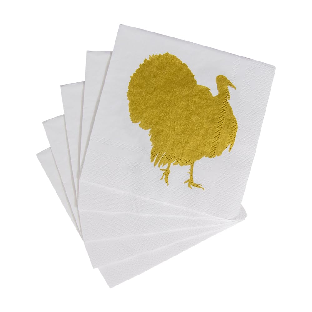 Caspari Turkey Fan Design Paper Cocktail Napkins - 4 Packs of 20 (80 Count) - Elegant Party & Holiday Dinner Table Decorations