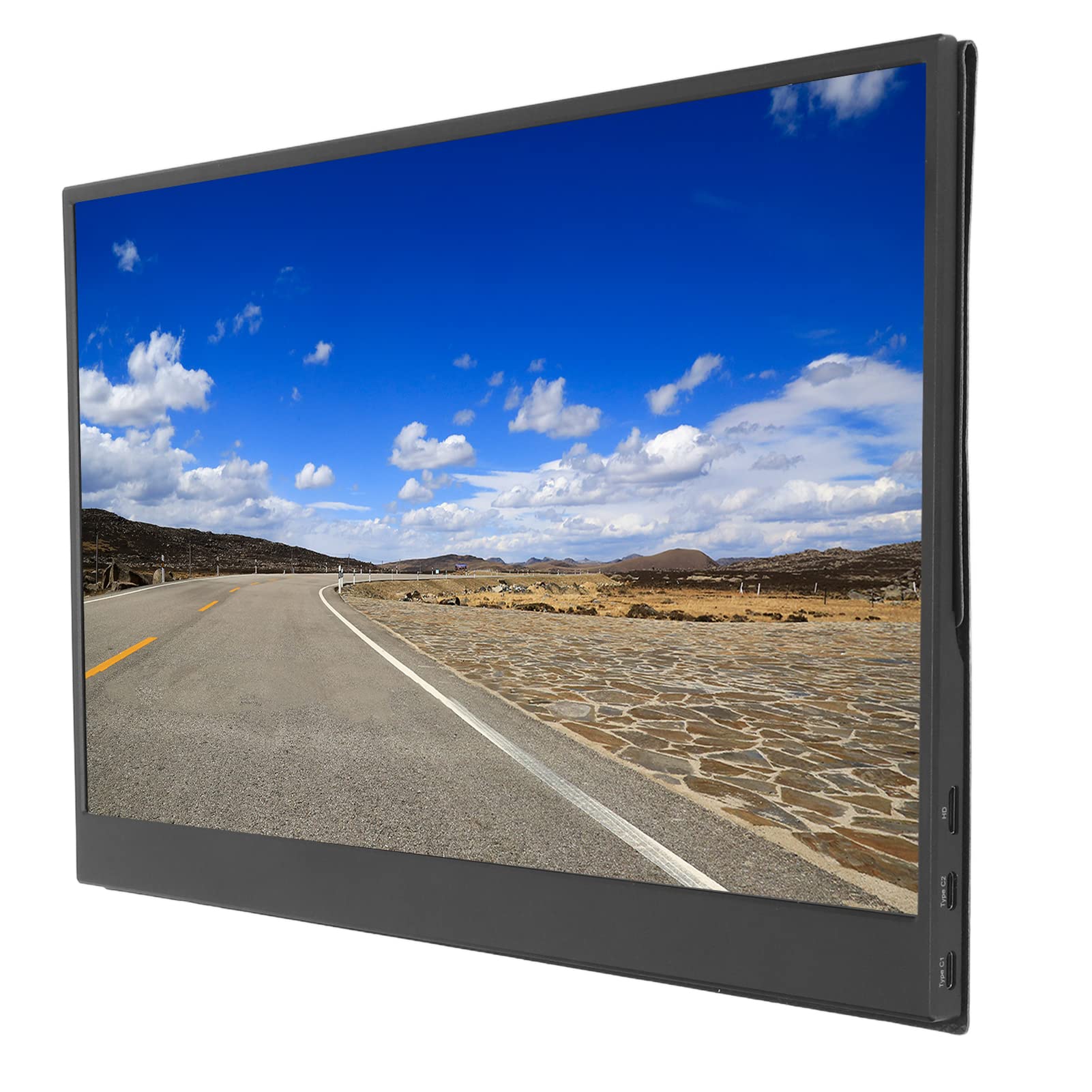 15.6 Inch FHD 1080P Portable USB-C Monitor - Second Screen for Laptop, PC & Gaming - Slim PU Leather Case Included - Perfect for Work, Travel & Multi-Tasking
