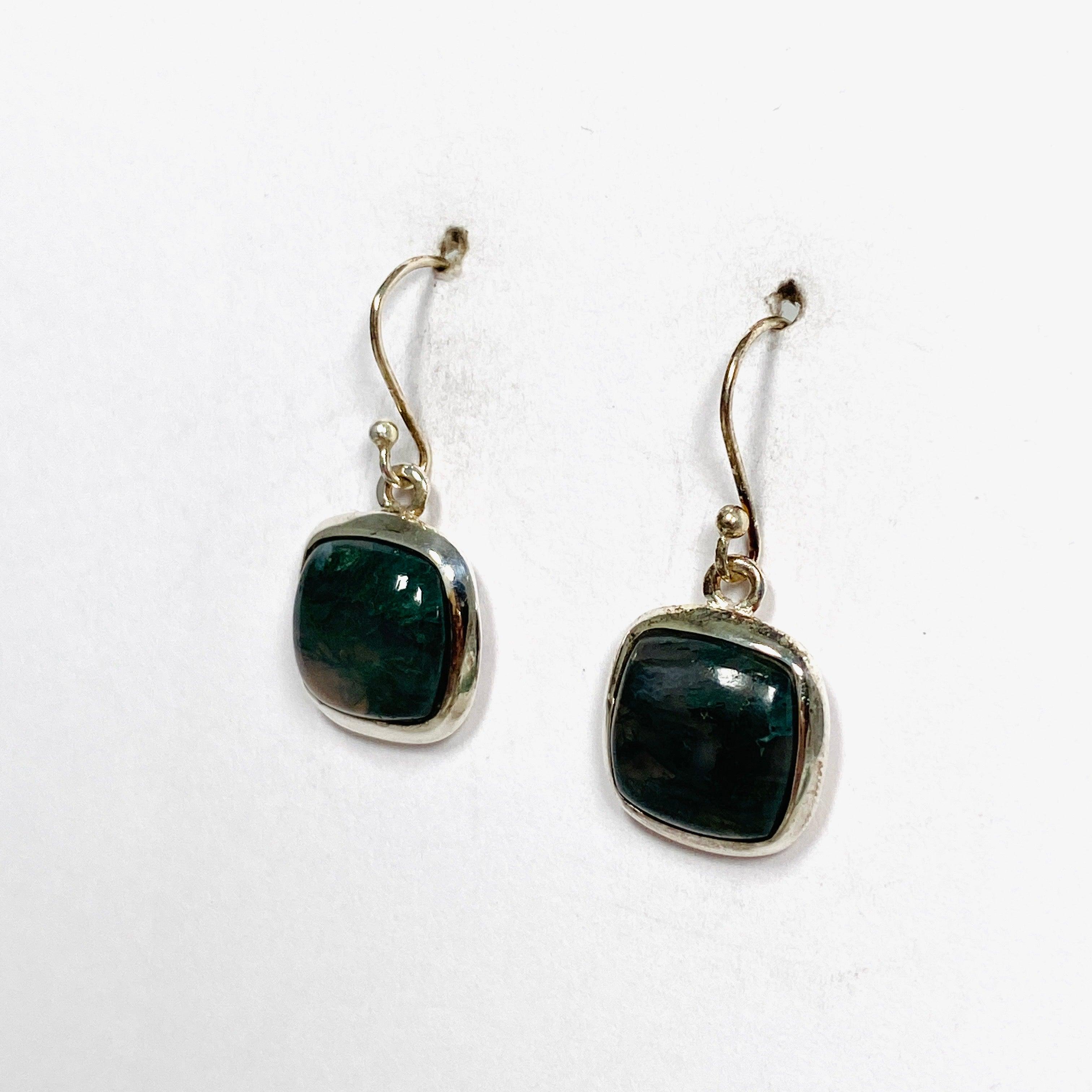 Natural Moss Agate Square Stud Earrings for Women - Hypoallergenic Sterling Silver 925 - Elegant Minimalist Jewelry for Daily Wear & Special Occasions