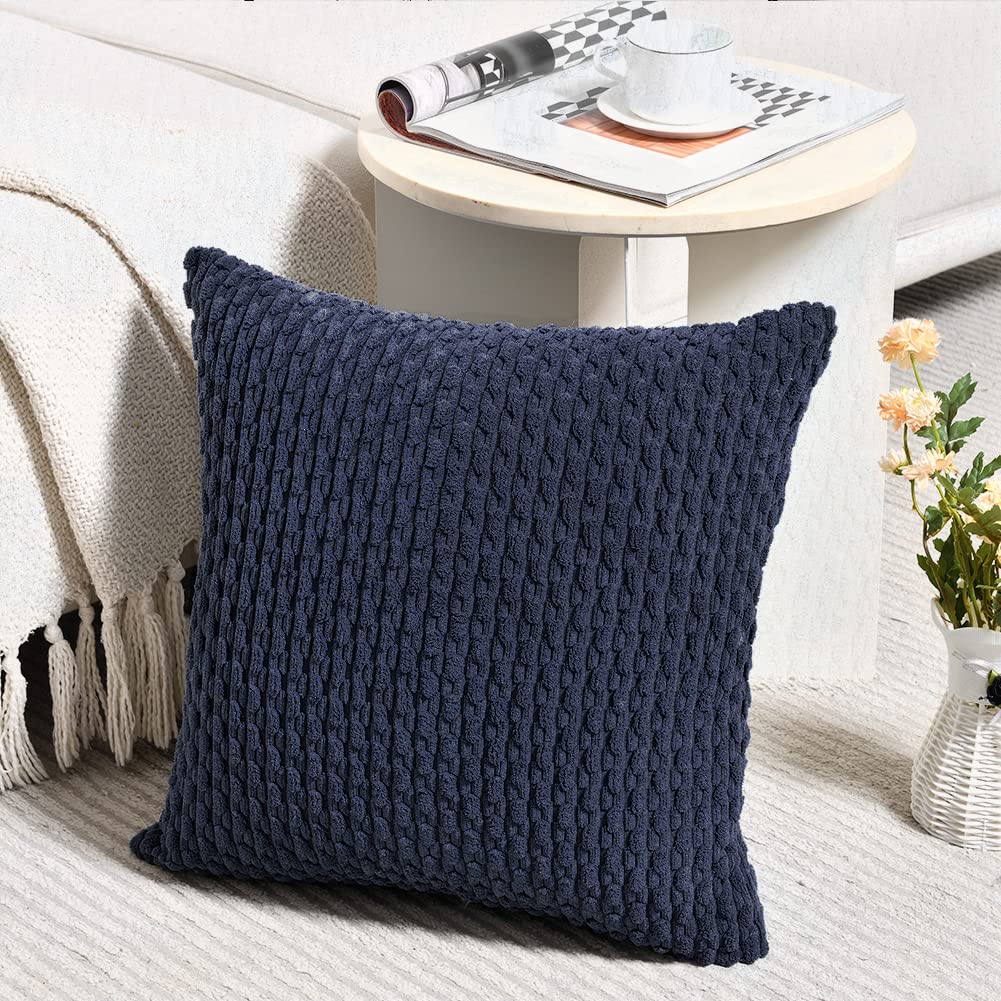 2 Pack Navy Blue Decorative Throw Pillow Covers 18x18 Inch (45x45 cm) - Soft Plush Corduroy Cushion Cases for Couch, Bed & Sofa - Modern Farmhouse Boho Home Decor - Perfect for Living Room, Bedroom & Cozy Home Styling