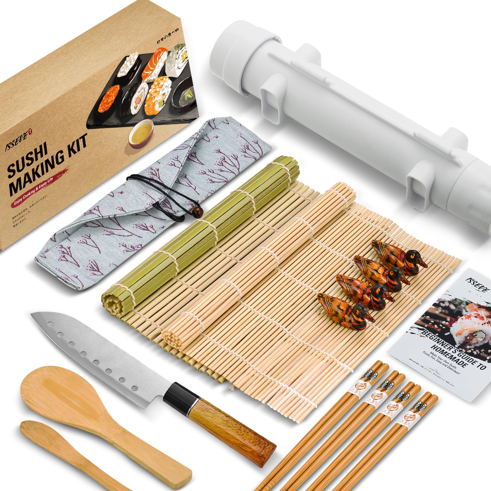 ISSEVE Sushi Making Kit - Complete DIY Sushi Roller with Bamboo Mats, Chopsticks, Paddle & Knife | Perfect for Home Chefs & Japanese Cuisine Lovers | Great for Parties, Date Nights & Family Cooking Activities