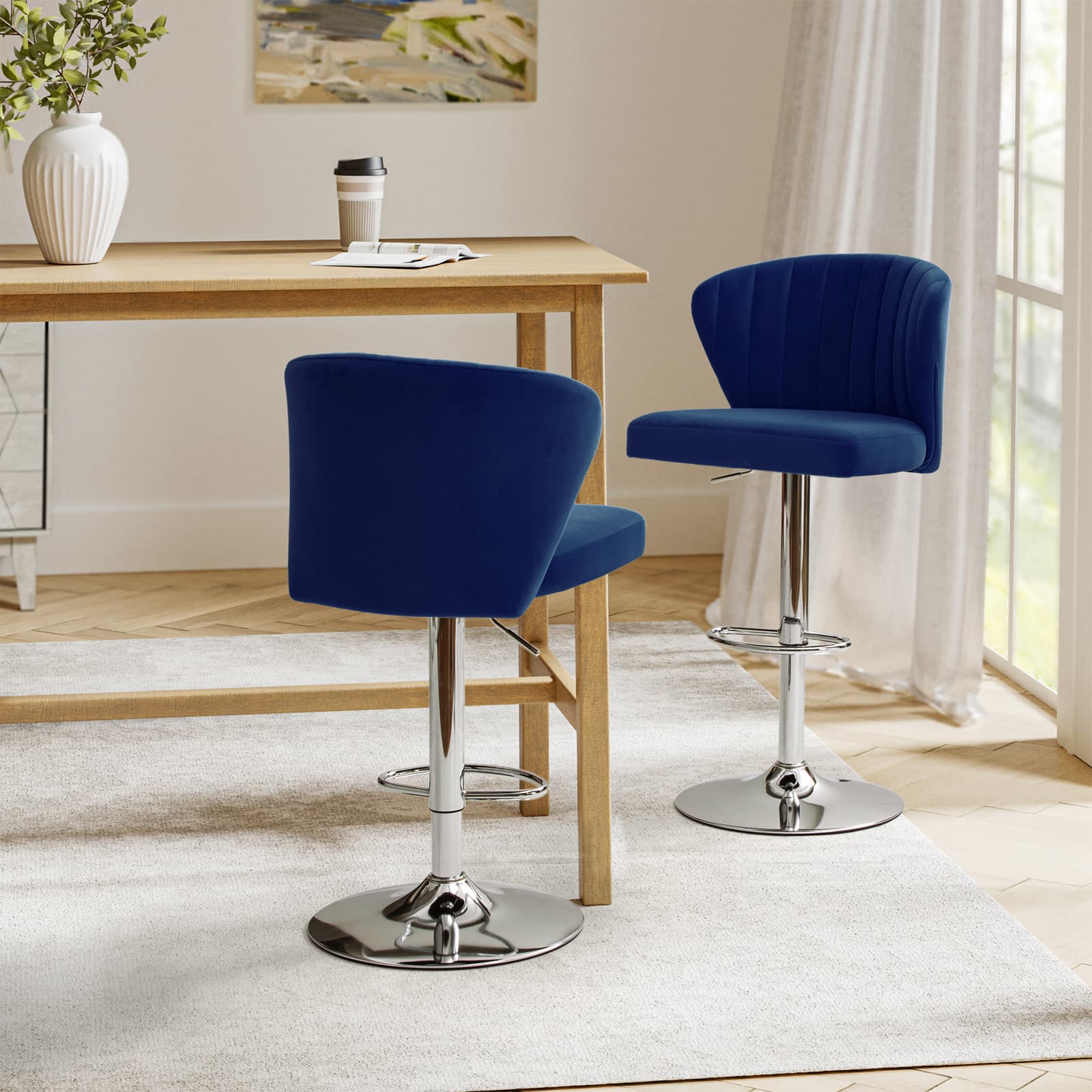 Geoff Modern Adjustable Swivel Bar Stool - Height Adjustable Kitchen Island Stool with 360° Rotation for Home, Office & Cafe Use
