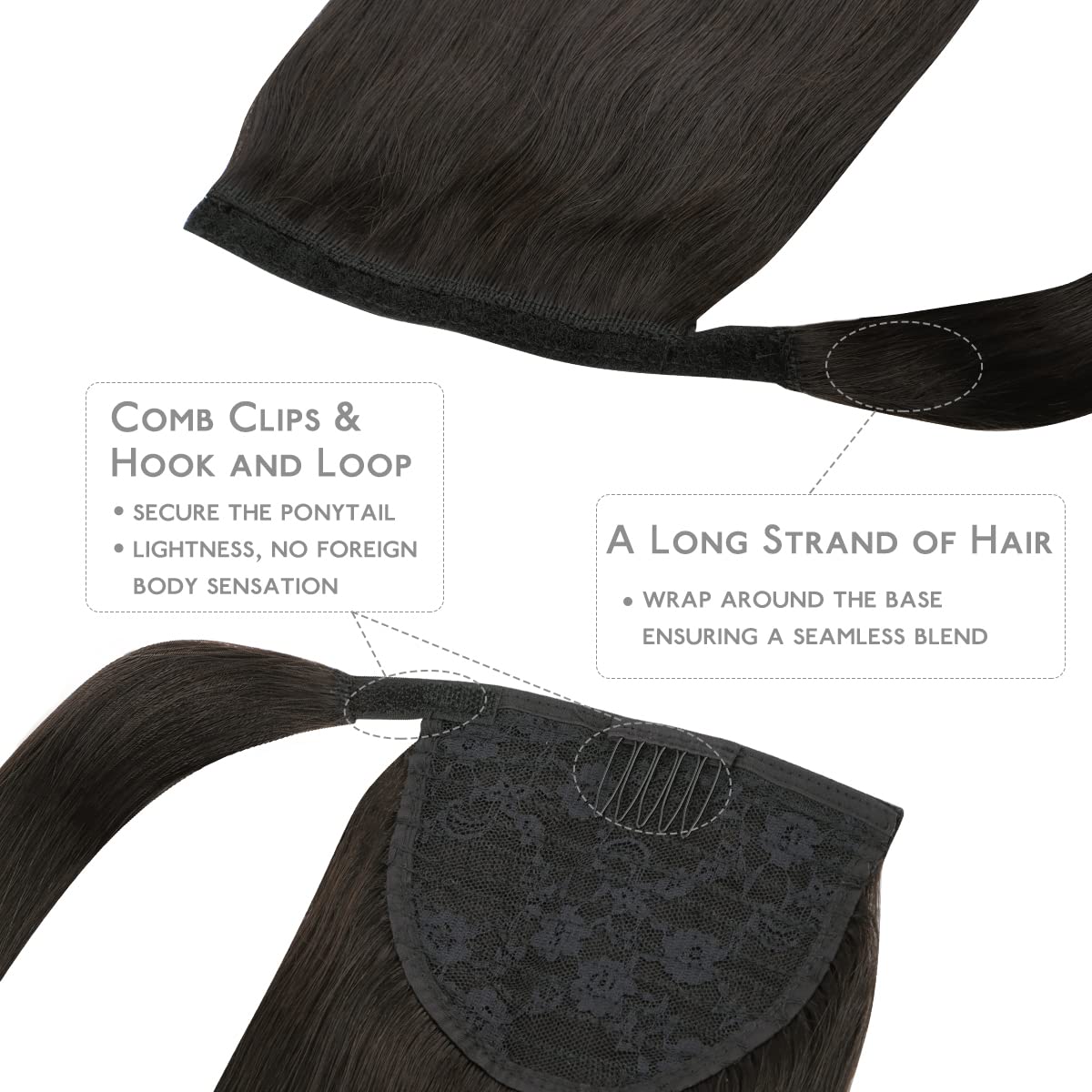 WENNALIFE 14 Inch 80g Natural Black Human Hair Ponytail Extension - Clip in Wrap Around Remy Hairpiece for Women | Perfect for Parties, Weddings & Everyday Styling