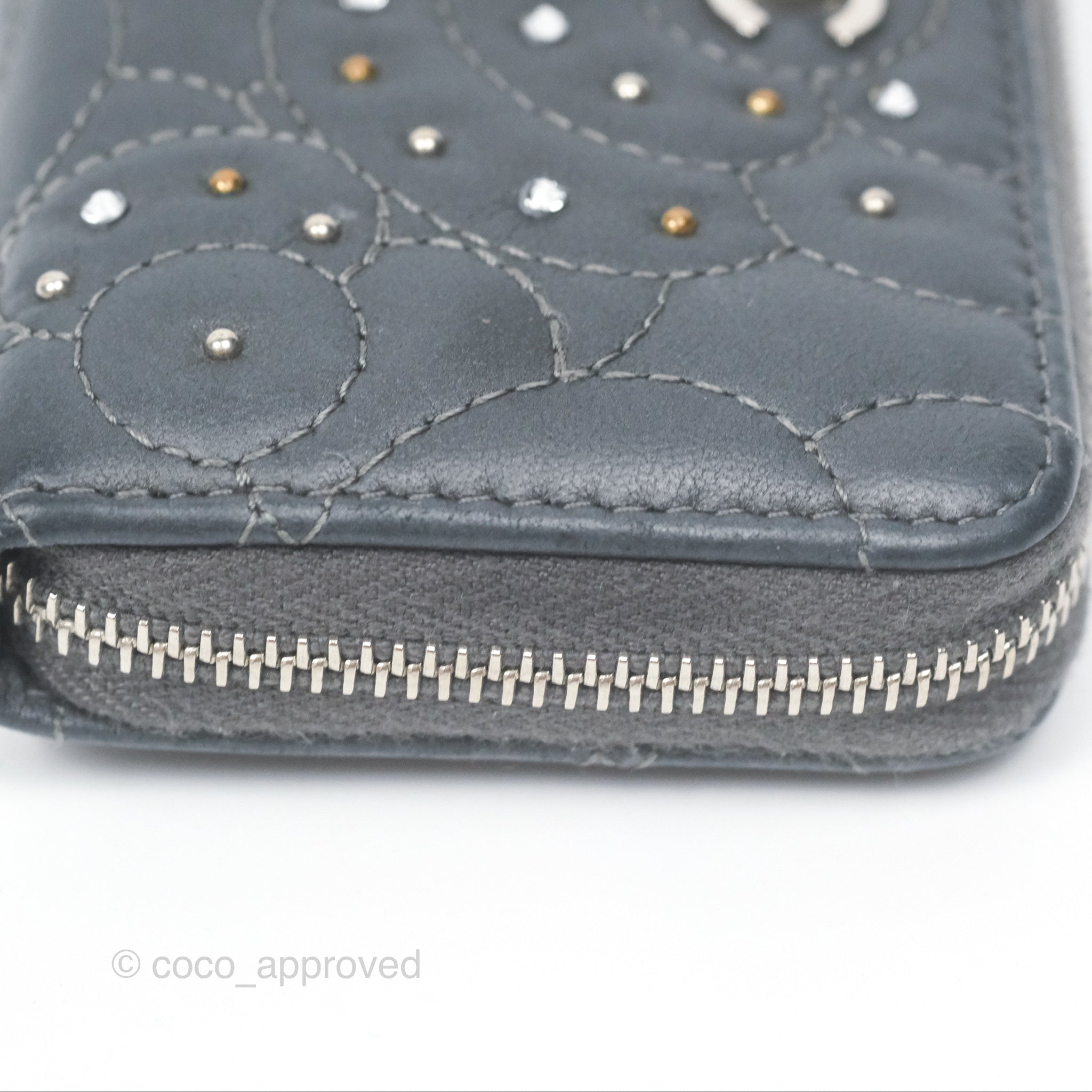 Chanel Camellia Crystal Studded Zipped Coin Purse Grey Silver Hardware - Elegant Small Wallet for Women, Perfect for Parties, Gifts & Everyday Use