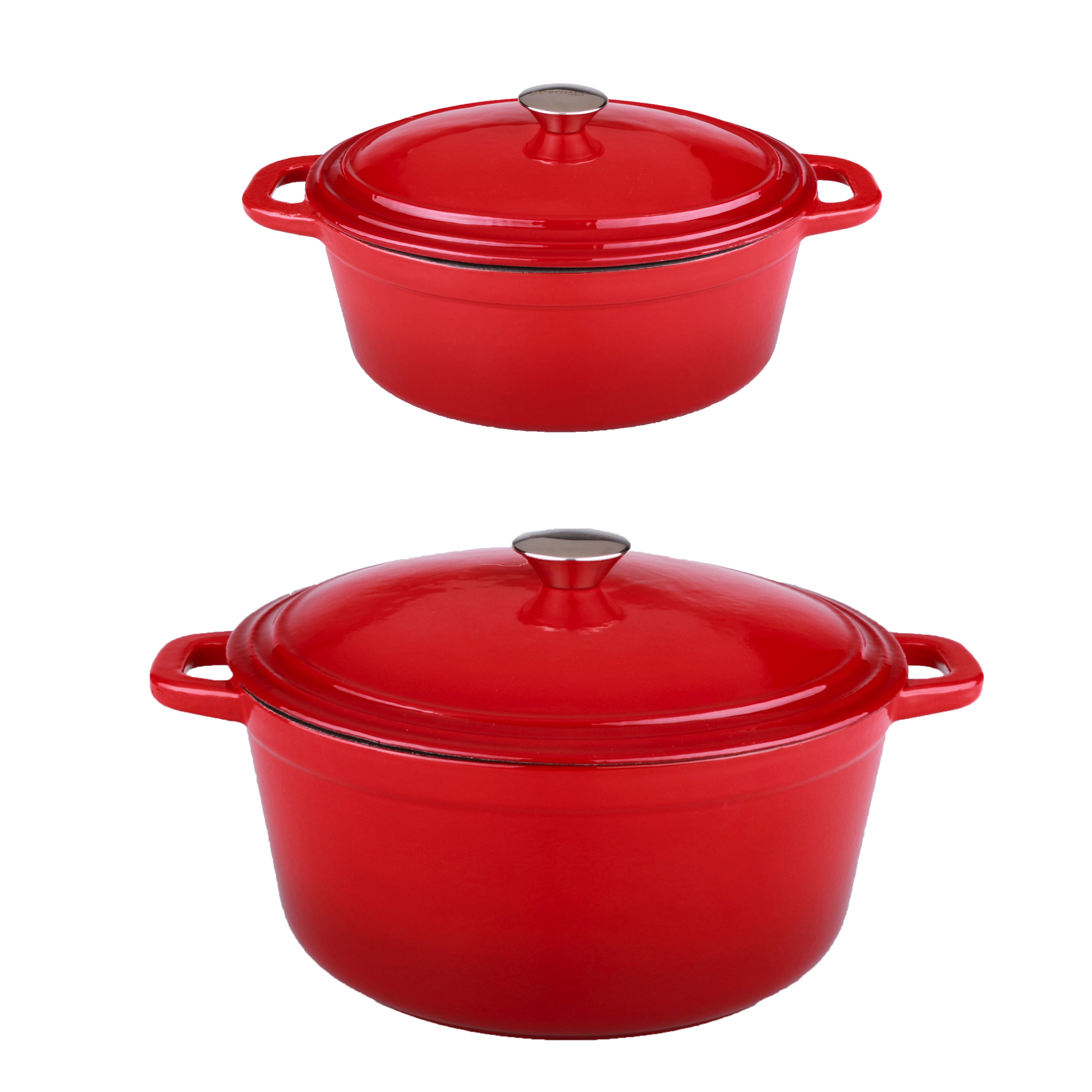 BergHOFF Neo 4-Piece Cast Iron Cookware Set with 5qt & 8qt Dutch Ovens & Matching Lids - Red Enameled Cookware for Braising, Stewing & Baking - Perfect for Stovetop, Oven & Camping Use
