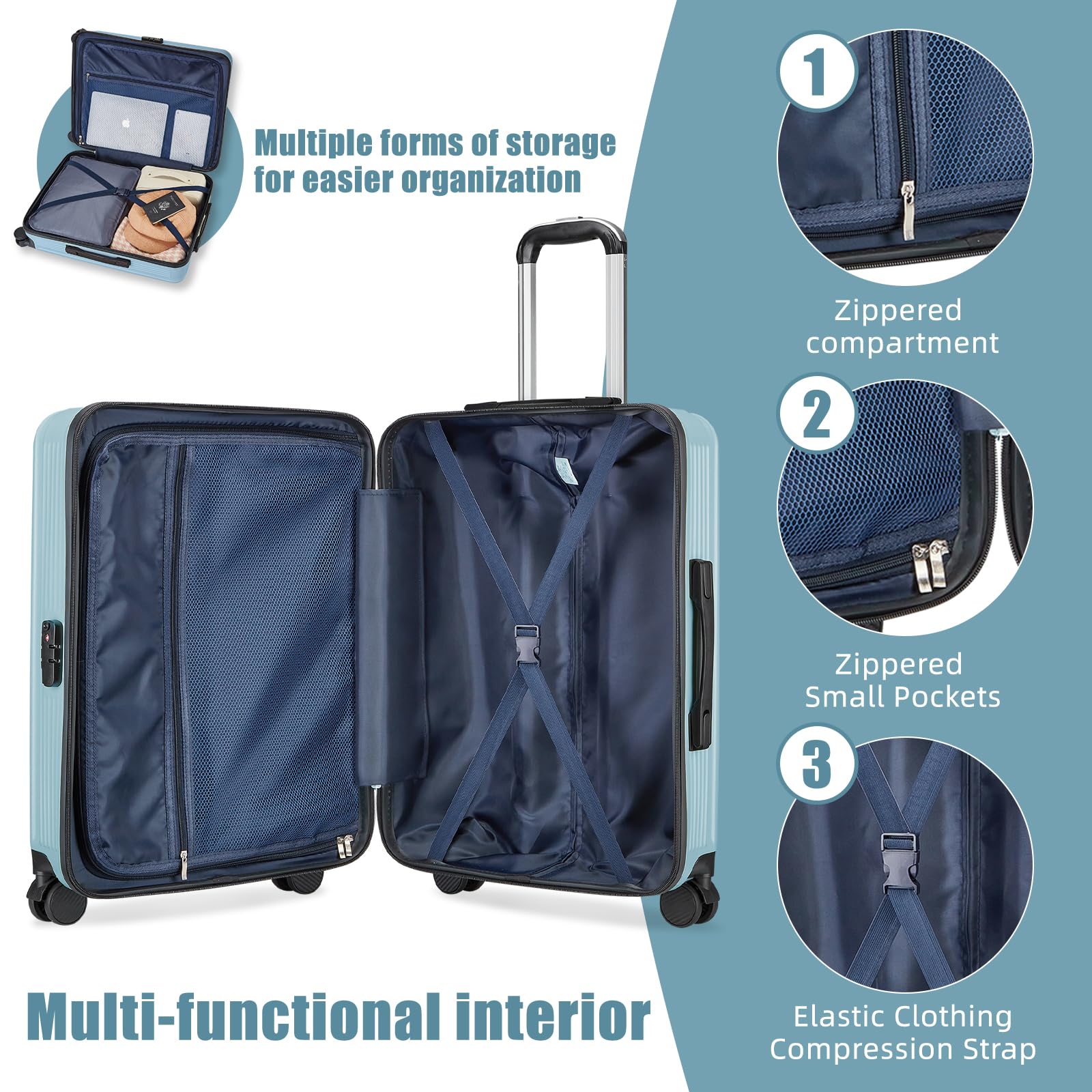 Lightweight ABS Hardside Spinner Luggage with TSA Lock - Durable PC Travel Suitcase for Business Trips & Vacations