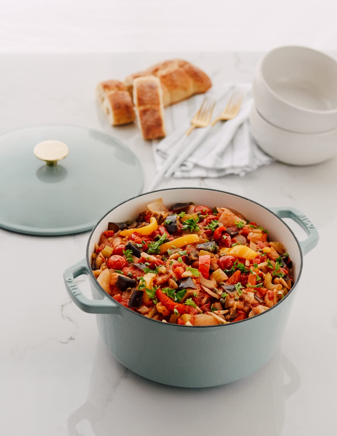 Premium 5.5-Quart Enameled Cast Iron Dutch Oven with Lid - Kana Milo Casserole Pot | Durable Enamel Coating Inside & Out | Oven & Dishwasher Safe | Eucalyptus Green with Gold Knob | Perfect for Braising, Stewing & Baking Bread