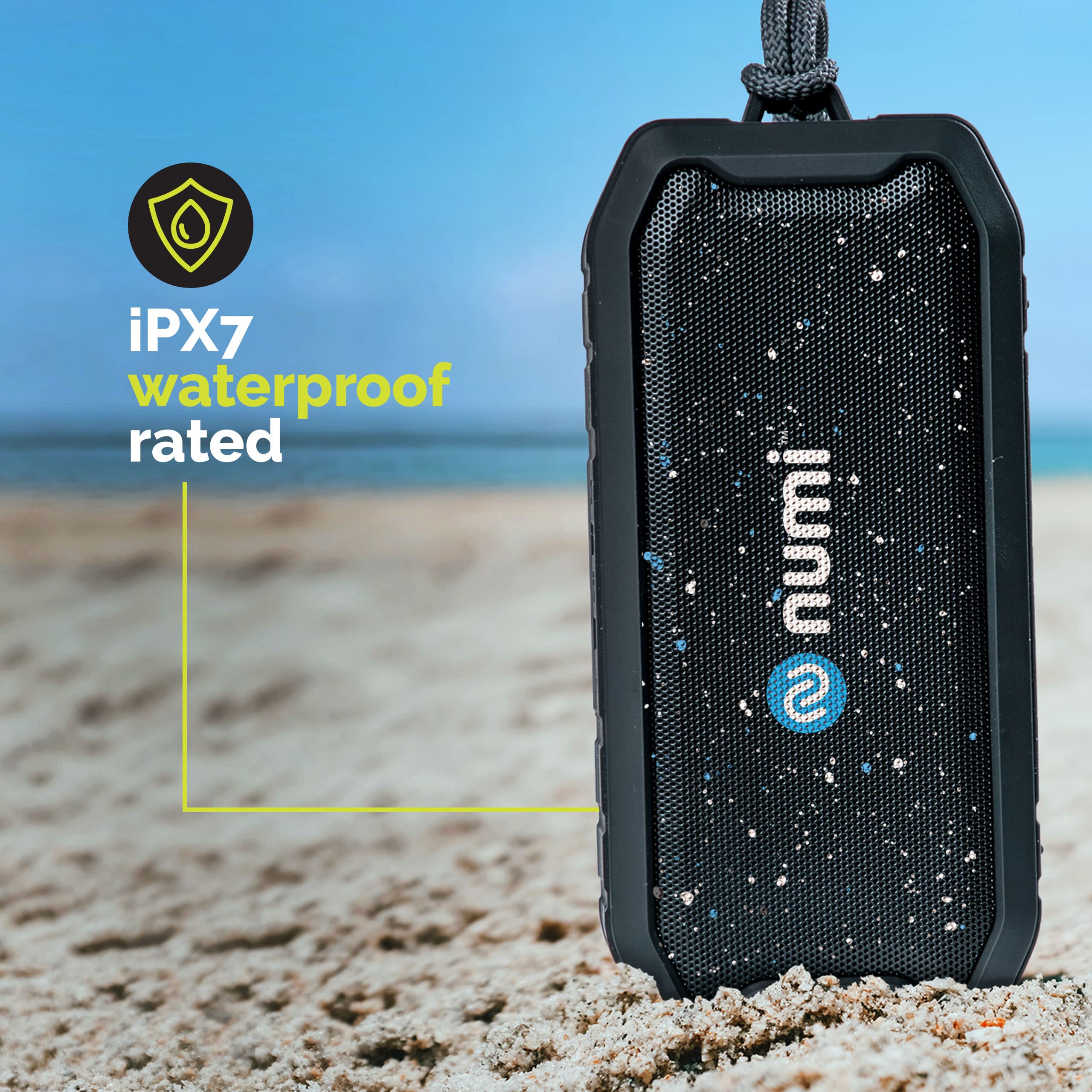 Numi Vibe Wireless Waterproof Bluetooth Speaker - 8+ Hours Playtime, 5W Portable Speaker with Micro-USB Charging Cable | Perfect for Pool Parties, Beach Trips & Outdoor Adventures