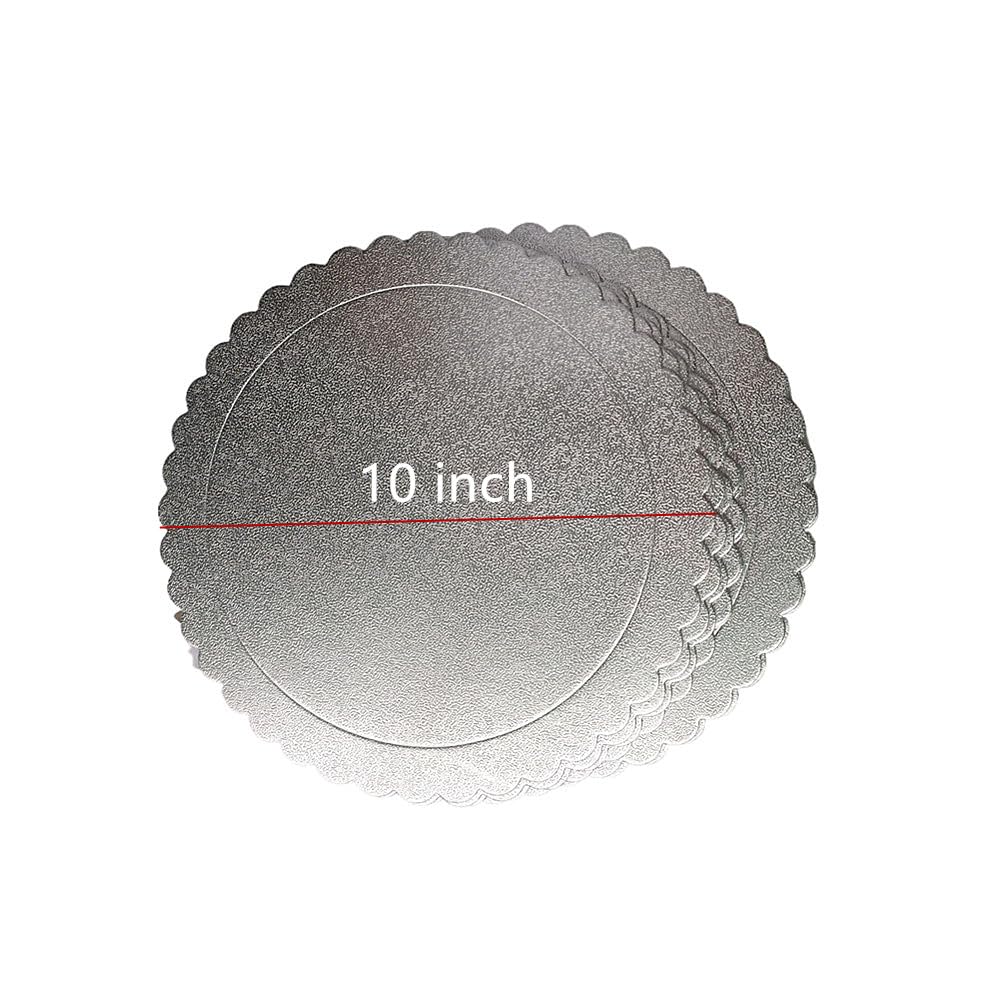Jilukibo 10 Inch Disposable Round Cake Boards - 10 Pack Grease Proof Silver Cardboard Cake Base for Pizza, Cake Decorating & Stand - Perfect for Birthday Parties, Weddings & Bakery Use