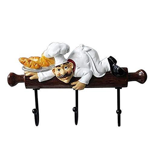 Adorable Bakery Decor Chef Bread Figurine Wall Hooks - Kitchen Organizer for Oven Mitts, Hats, Aprons & Coats - Perfect for Home, Restaurant & Cafe Decor