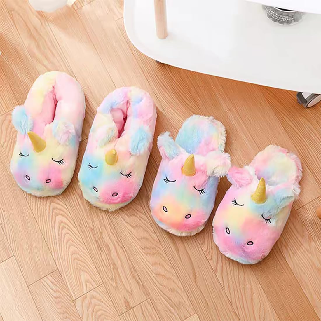 HANDKEI Cute Rainbow Unicorn Slippers - Plush Animal House Shoes for Women & Girls - Soft Warm Winter Indoor Slippers for Home, Lounge, Bedroom - Cozy Gift Idea for Christmas & Birthday