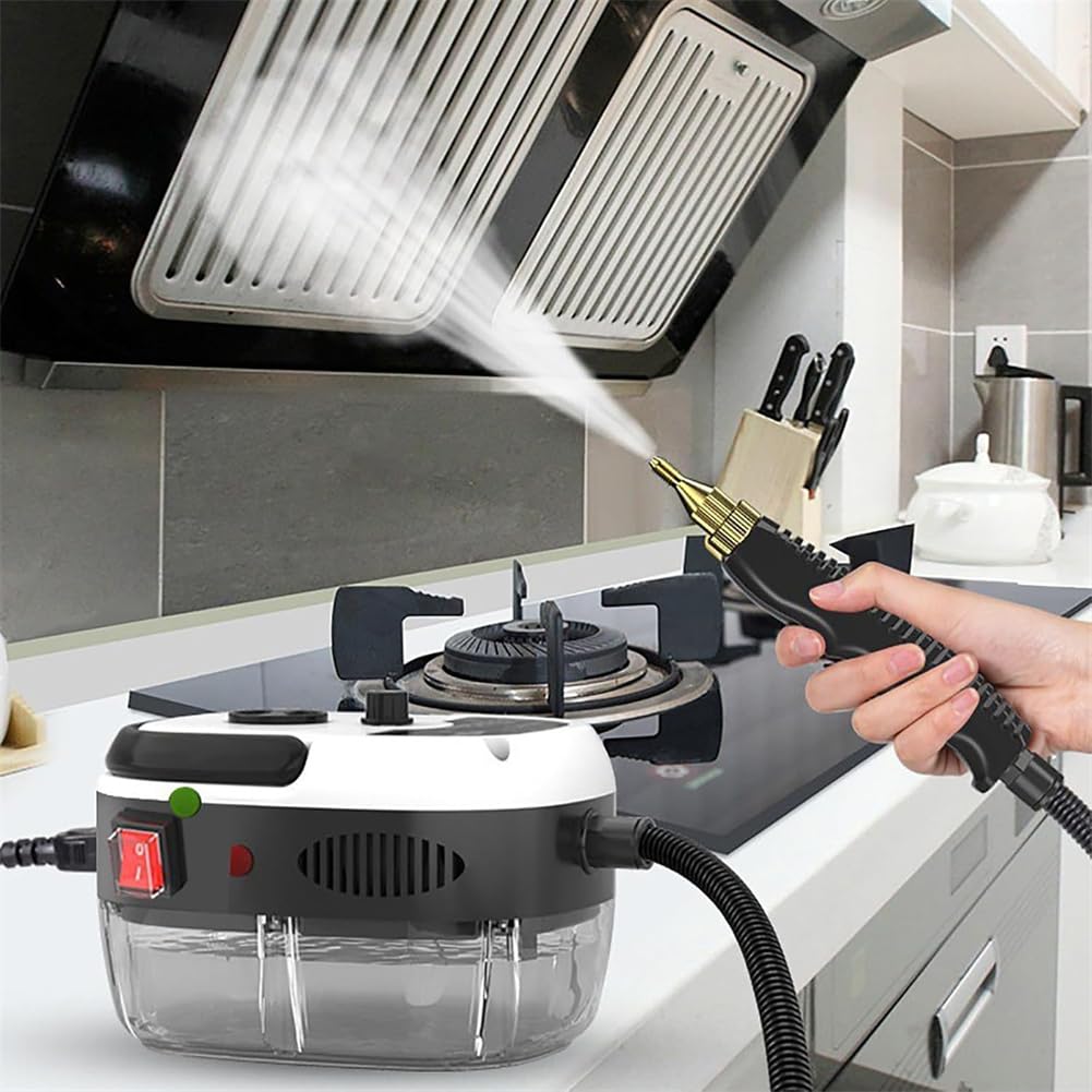 2500W High-Power Handheld Steam Cleaner with Strong Suction - Wireless Portable Steam Cleaner for Car Detailing, Home Furniture, Floors & More - Includes 1 Nozzle & 3 Brush Heads (Red) - Perfect for Deep Cleaning Cars, Upholstery, Kitchen Appliances & Hard-to-Reach Areas