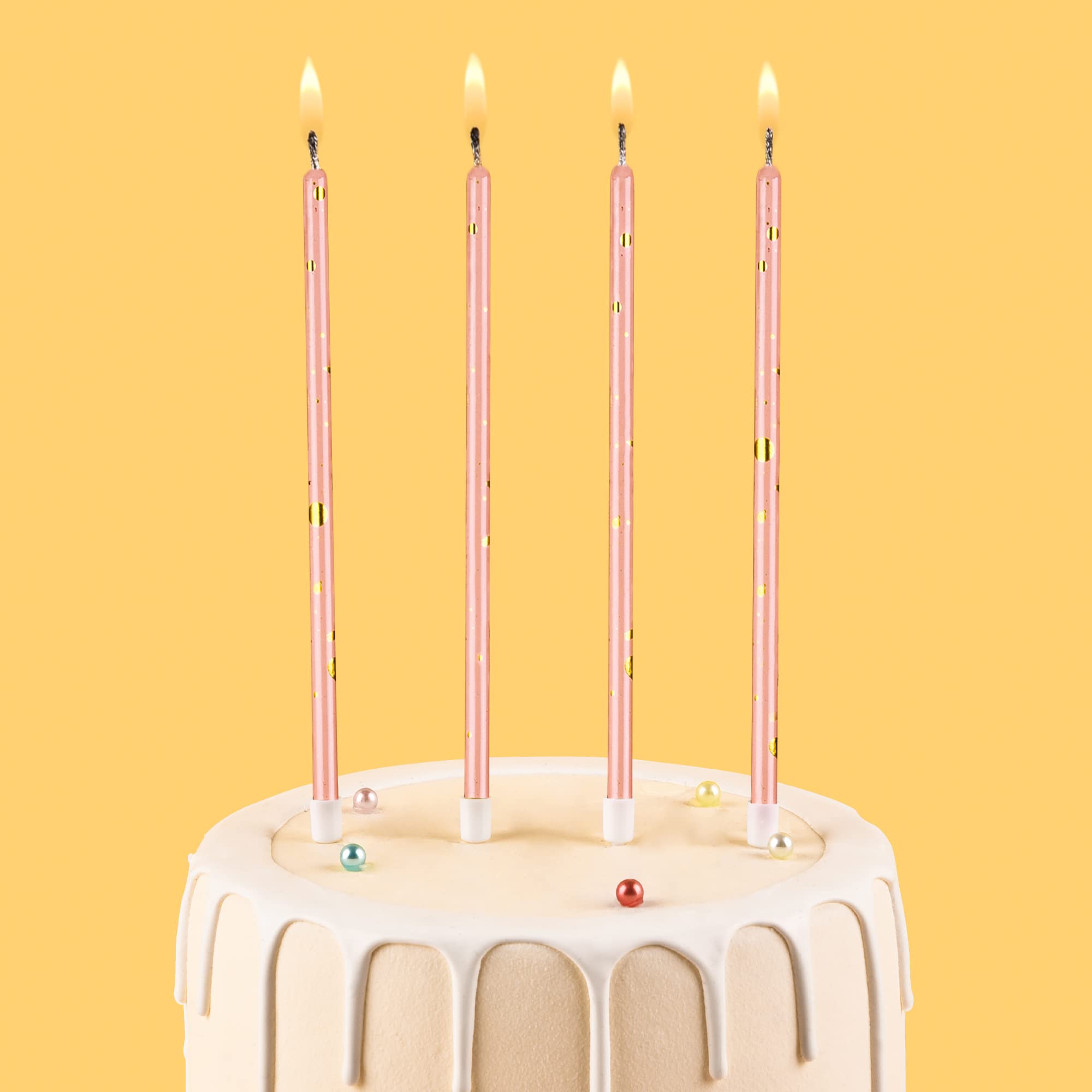 Pink Gold Long Thin Birthday Candles - Elegant Cake Candles for Birthday Parties, Wedding Decorations & Special Events - Perfect for Cakes, Cupcakes & Dessert Tables
