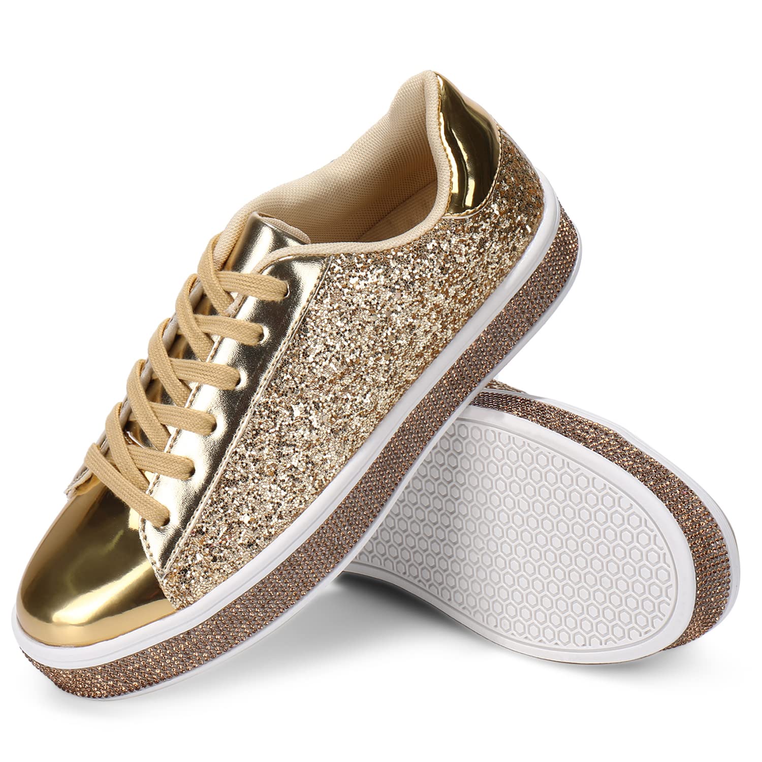 Women's Glitter Wedding Sneakers - Sparkly Rhinestone Bridal Shoes for Bride, Bridesmaids & Bachelorette Parties | Comfortable Sequin Tennis Shoes for Reception, Photoshoot & Dance Floor