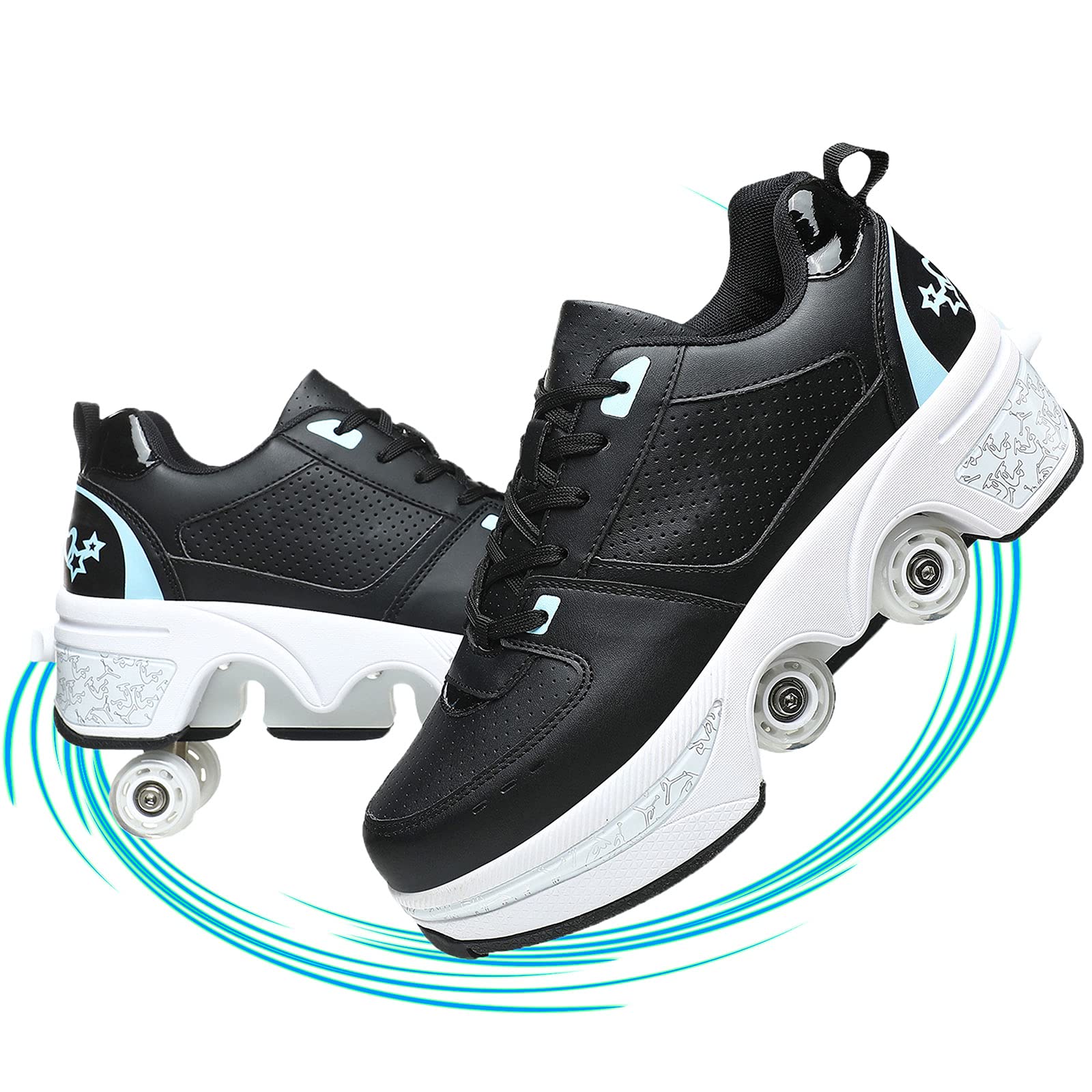 YUNWANG 2-in-1 Roller Skates for Adults & Teens - Convertible Walking Shoes with 4 Adjustable Wheels | Perfect for Outdoor Skating, Commuting & Fitness