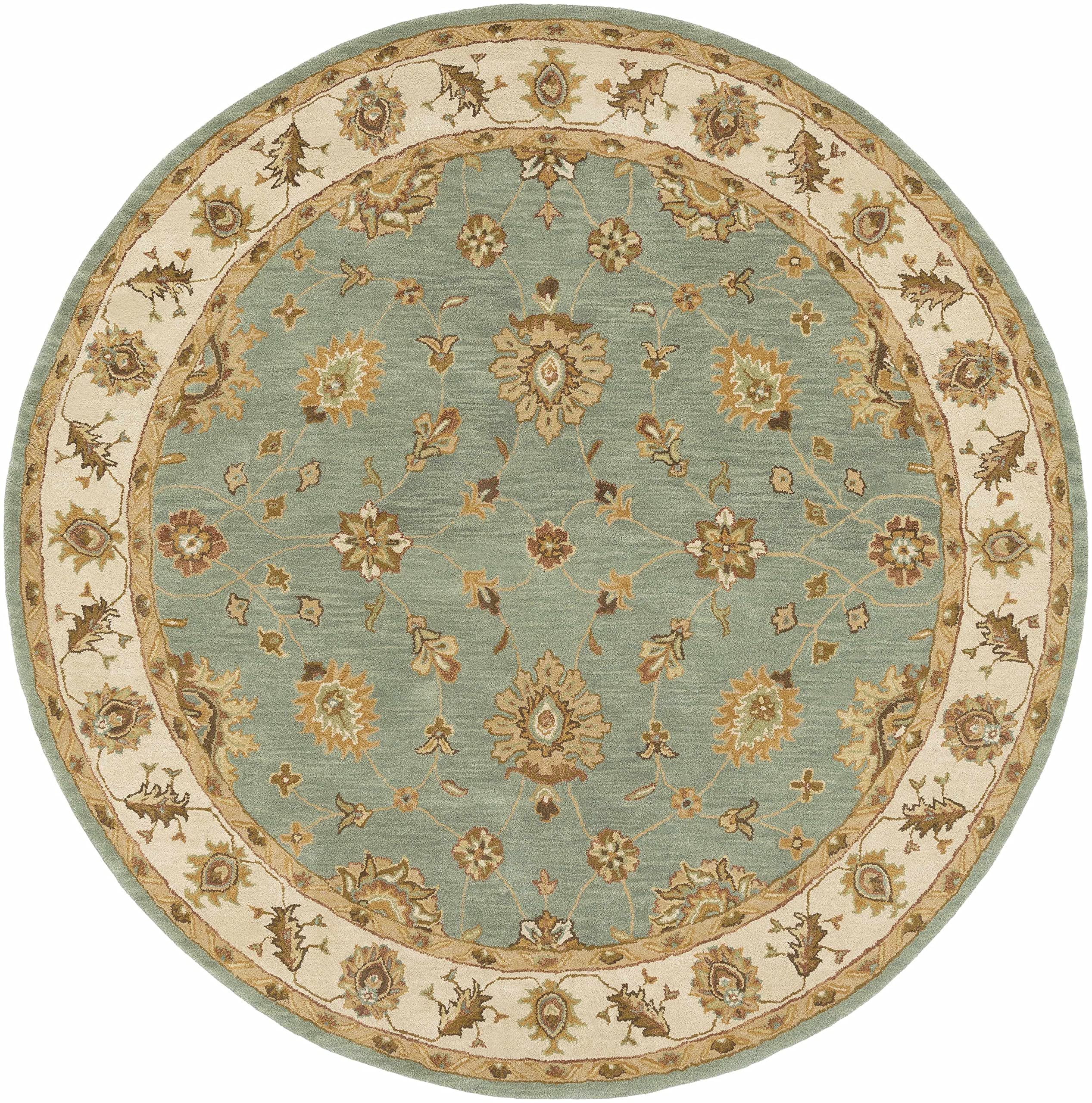 Hauteloom Lagrange Wool Area Rug for Living Room & Bedroom - Traditional Design in Green, Beige, Red - 8' Round - Soft & Durable Floor Decor for Home Comfort