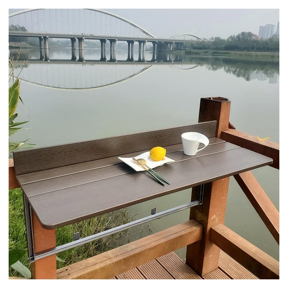 Folding Balcony Deck Table - Adjustable Outdoor Hanging Railing Bar Table with FSC Acacia Wood - Perfect for Patio, Balcony & Deck Serving (Espresso, 120x27cm) - Ideal for Small Space Entertaining, Morning Coffee & Outdoor Dining