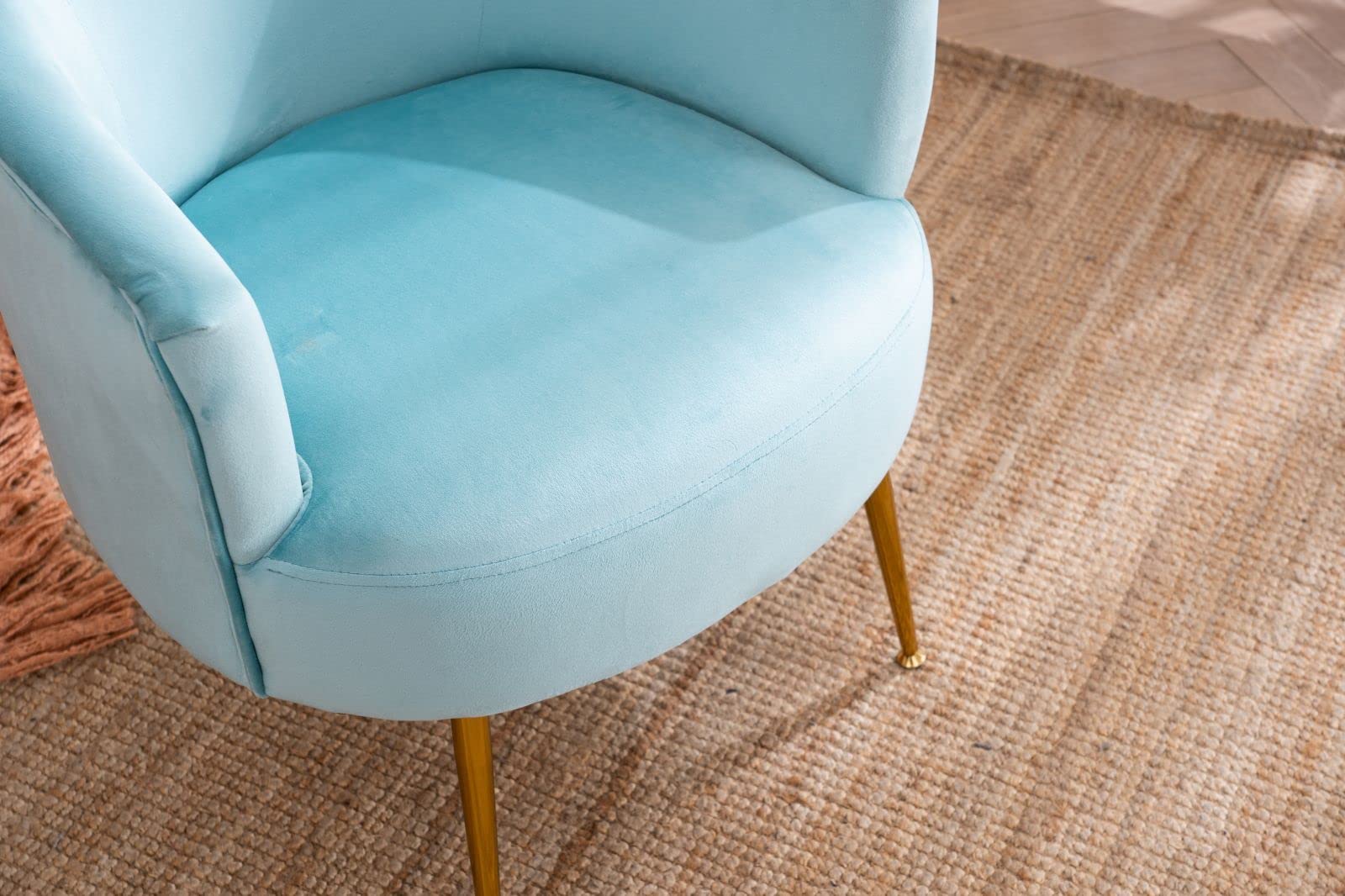 OSKE Velvet Armchair with Gold Metal Legs - Light Green Barrel Accent Chair for Living Room, Bedroom & Office Decor