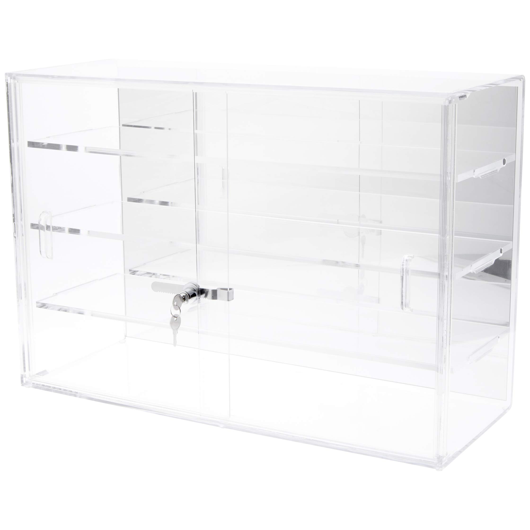 Plymor Clear Acrylic Sliding Door Locking Display Case with Mirror Back & 3 Shelves - 18