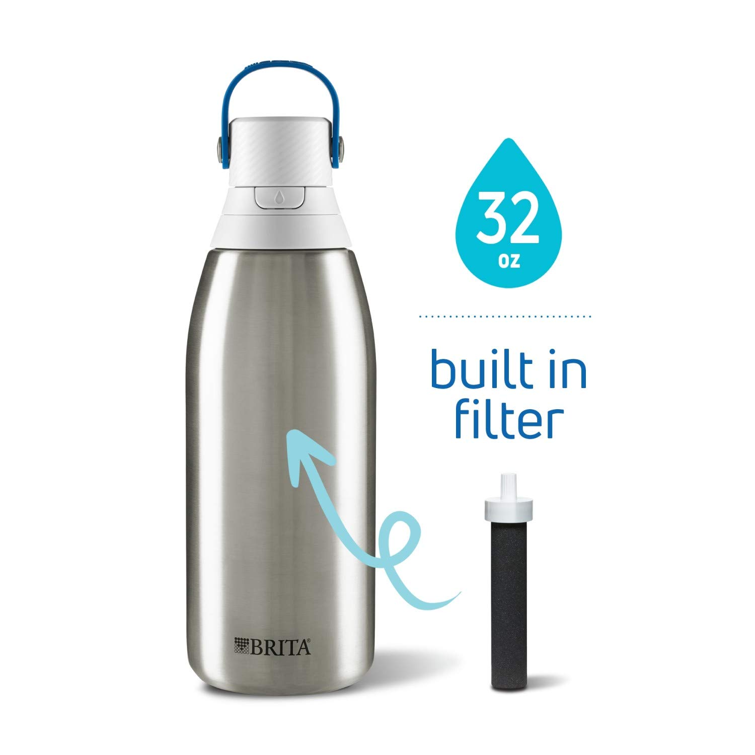 Brita 32oz Insulated Filtered Water Bottle with Straw & 6 Replacement Filters – Perfect for Hiking, Gym, and Everyday Hydration