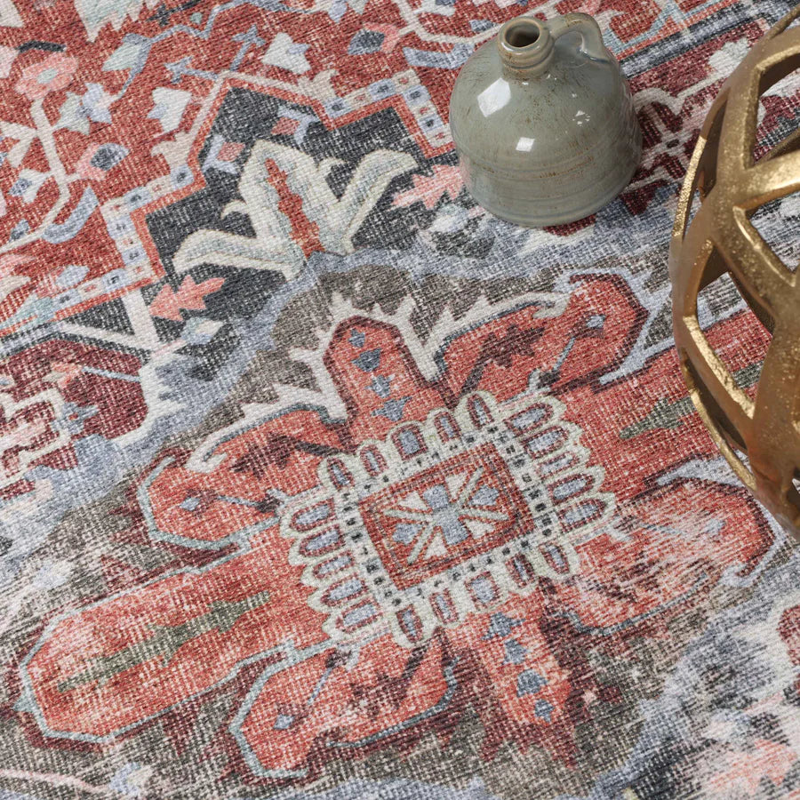 Handmade Rustic Medallion Border Area Rug - Non-Slip Indoor Runner for Living Room, Bedroom & Hallway - Boho Chic Home Decor