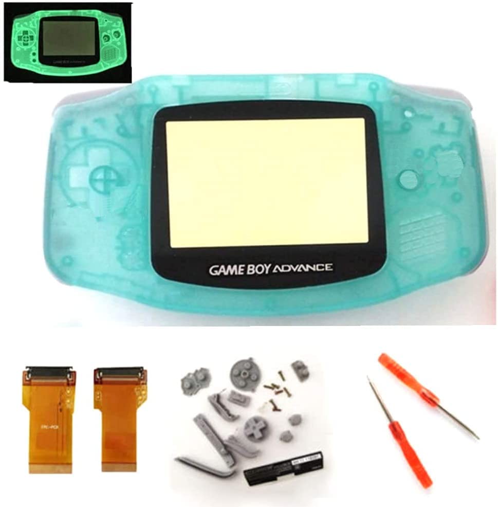New Replacement Full Housing Shell Cover Case with Backlight & AGS-001 Mod Kit for Nintendo Gameboy Advance GBA - Luminous Green Edition | DIY Repair & Retro Gaming Upgrade