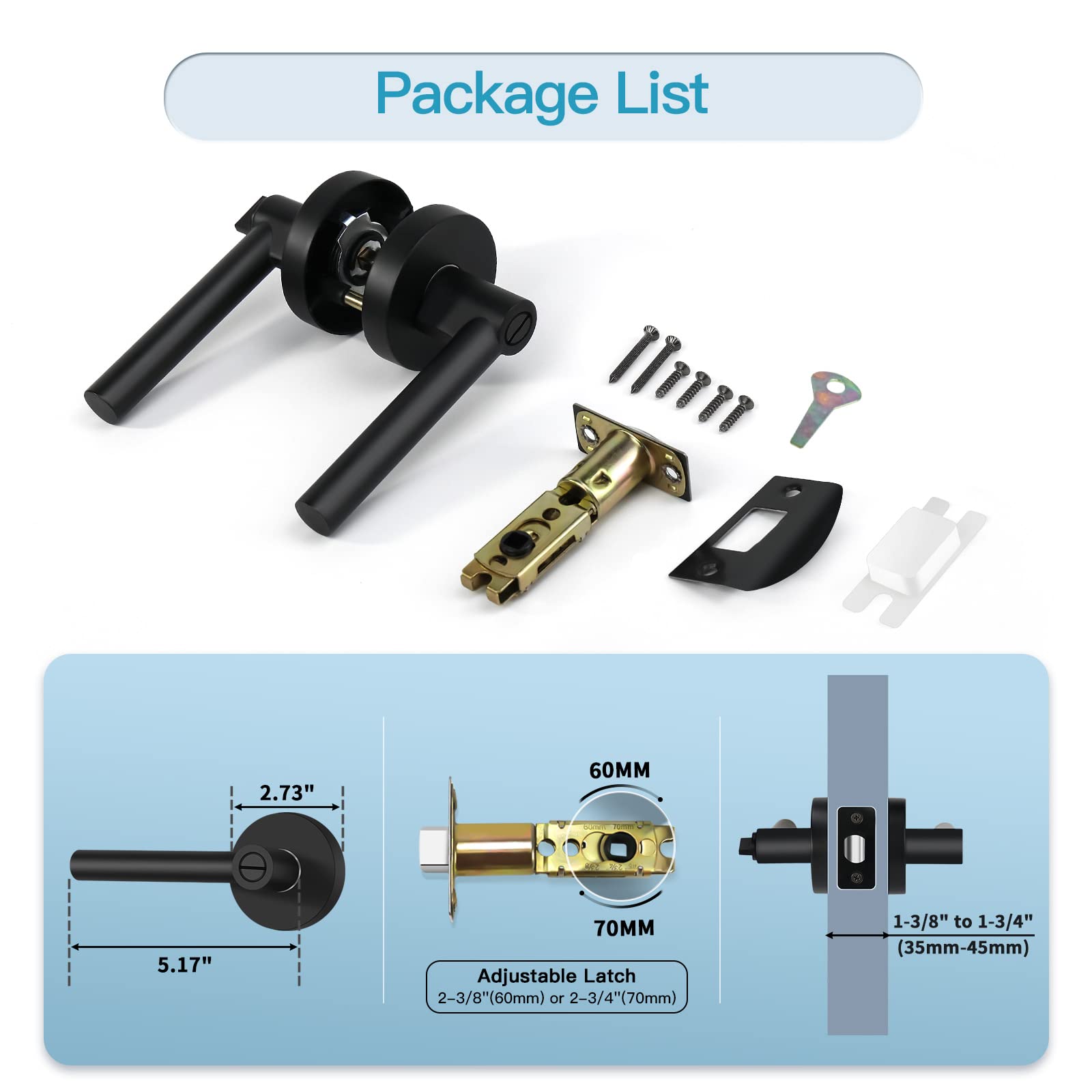 Heavy Duty Privacy Door Lever - Thumb-Turn Lock for Bathroom & Hallway