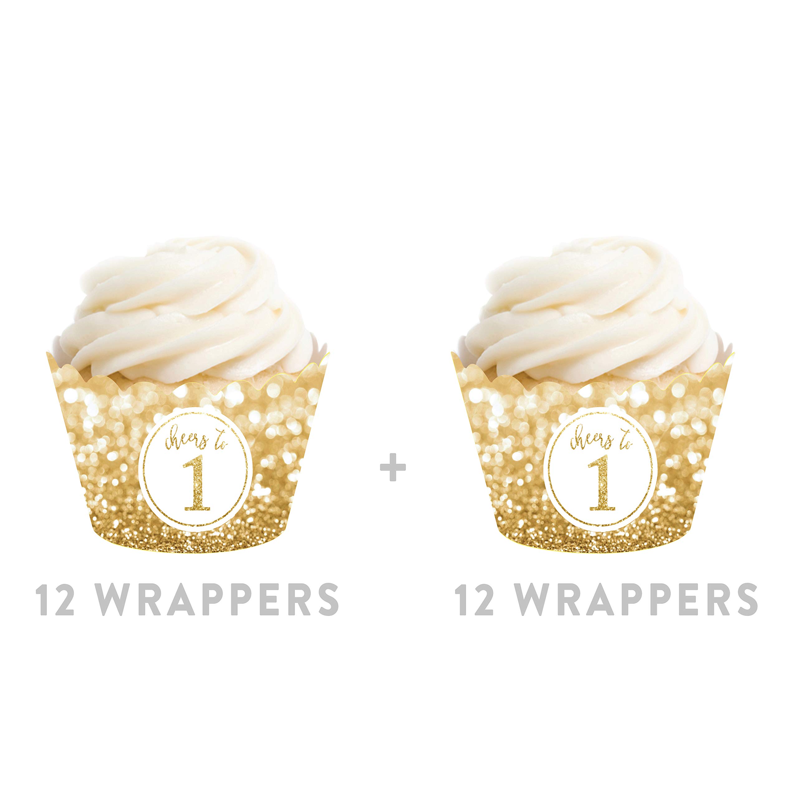 24-Pack Andaz Press Glitzy Faux Gold Glitter Cupcake Wrappers - Perfect for 1st Birthday, Anniversary & Celebration Decorations (Non-Real Glitter) - Ideal for Party Decor, Baby Showers & Special Events