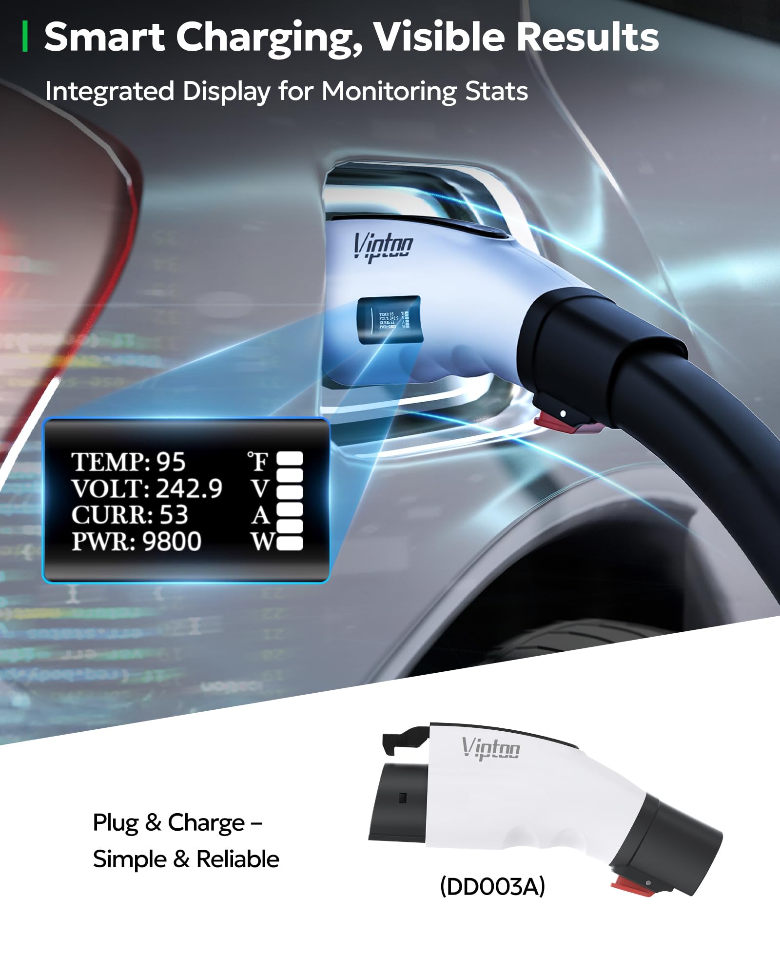 Tesla to J1772 Adapter 60Amp 250V with LCD Screen Display - High Power EV Charger Converter with Press-Lock - Compatible with Tesla Charger & Destination/Mobile Chargers - Perfect for Home & Public Charging Stations