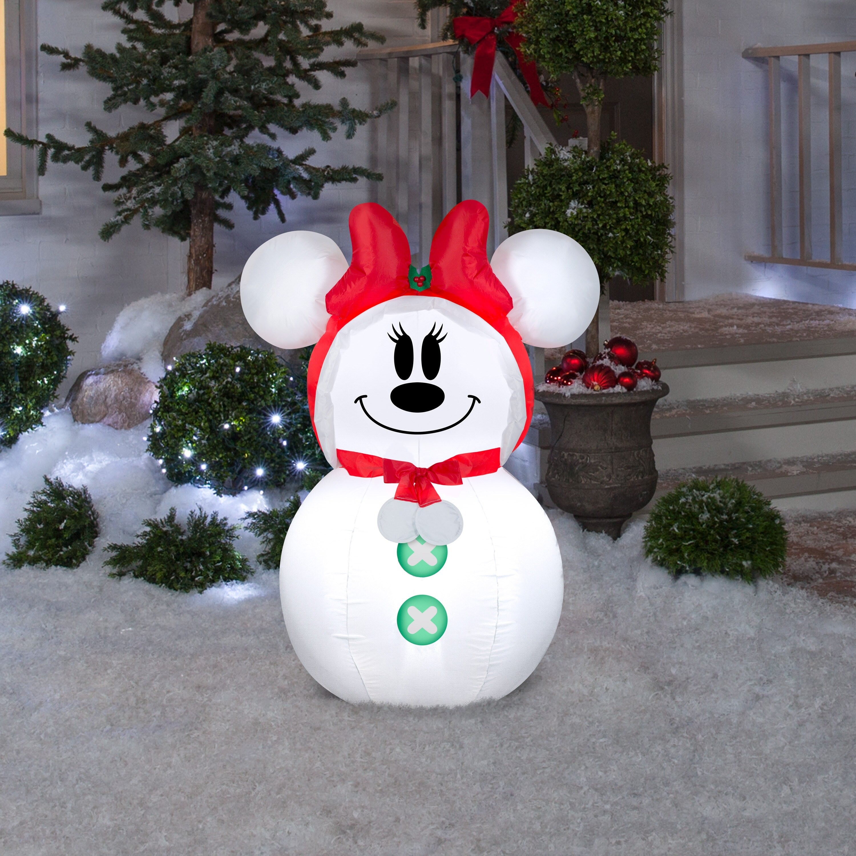 3.5' Airblown® Snowman Minnie Mouse Christmas Inflatable Yard Decoration - Outdoor Holiday Decor for Lawn, Garden & Christmas Party