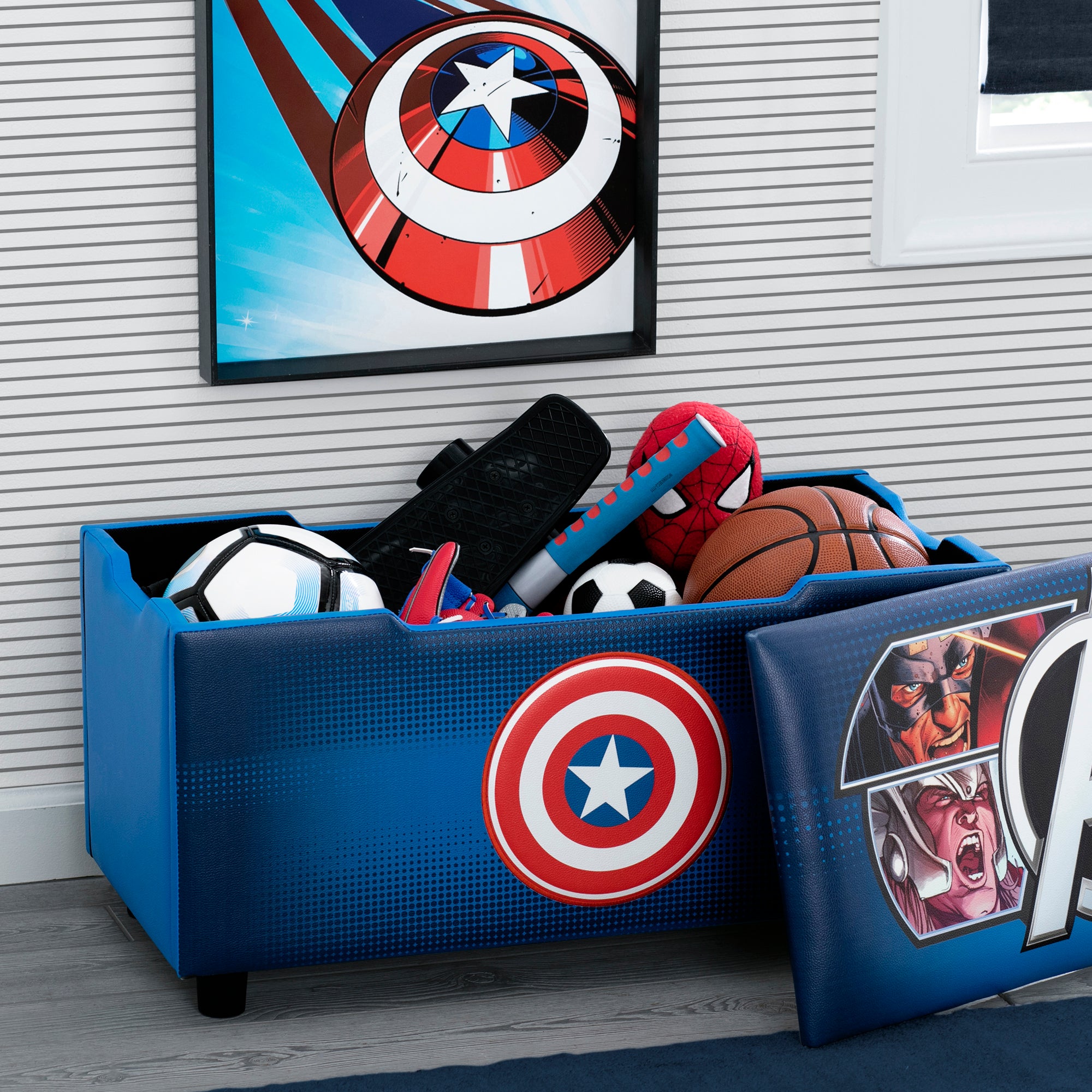 Avengers Kids Upholstered Storage Bench - Superhero Themed Seat with Storage for Bedroom, Playroom & Nursery - Perfect for Organizing Toys, Books & Clothes