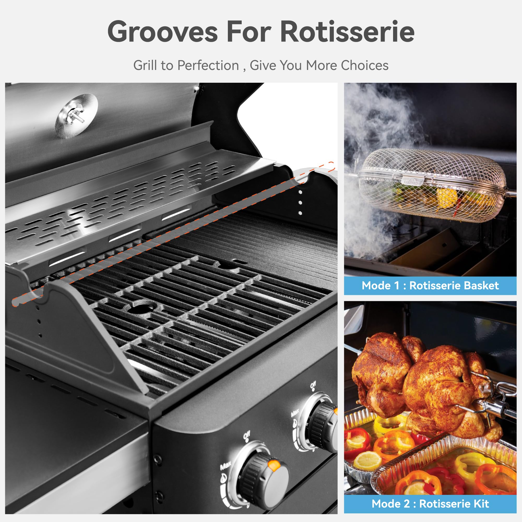 2 in 1 Propane Gas BBQ Grill with Side Burner & Porcelain-Enameled Cast Iron Grate - 4-Burner Flat Top Grill, 46,700 BTU Outdoor Barbecue Griddle Combo - Perfect for Camping, Patio, Backyard, Tailgating & Family Gatherings
